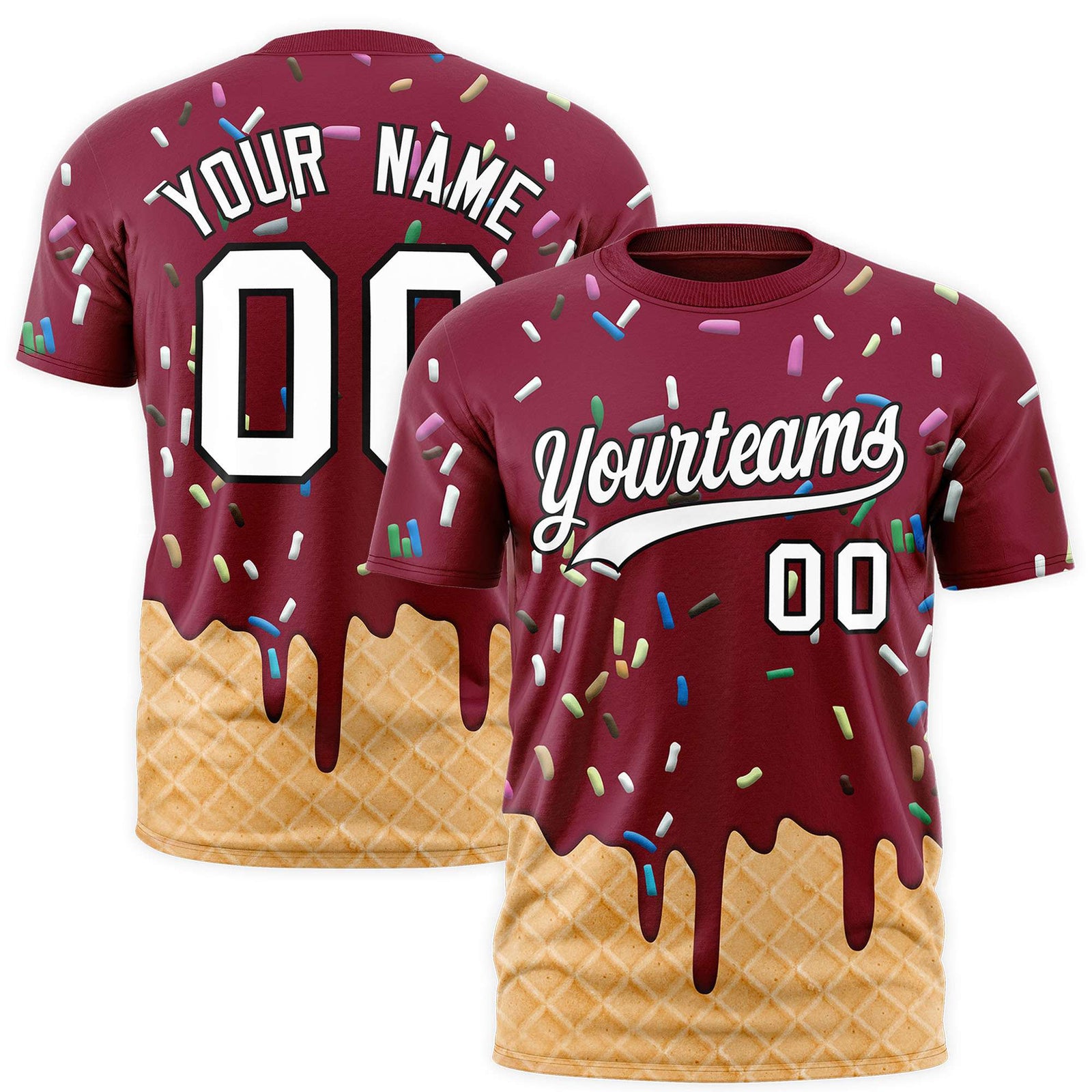 Custom Crimson Ice Cream Cone Graffiti Pattern Fashion Authentic T-Shirt