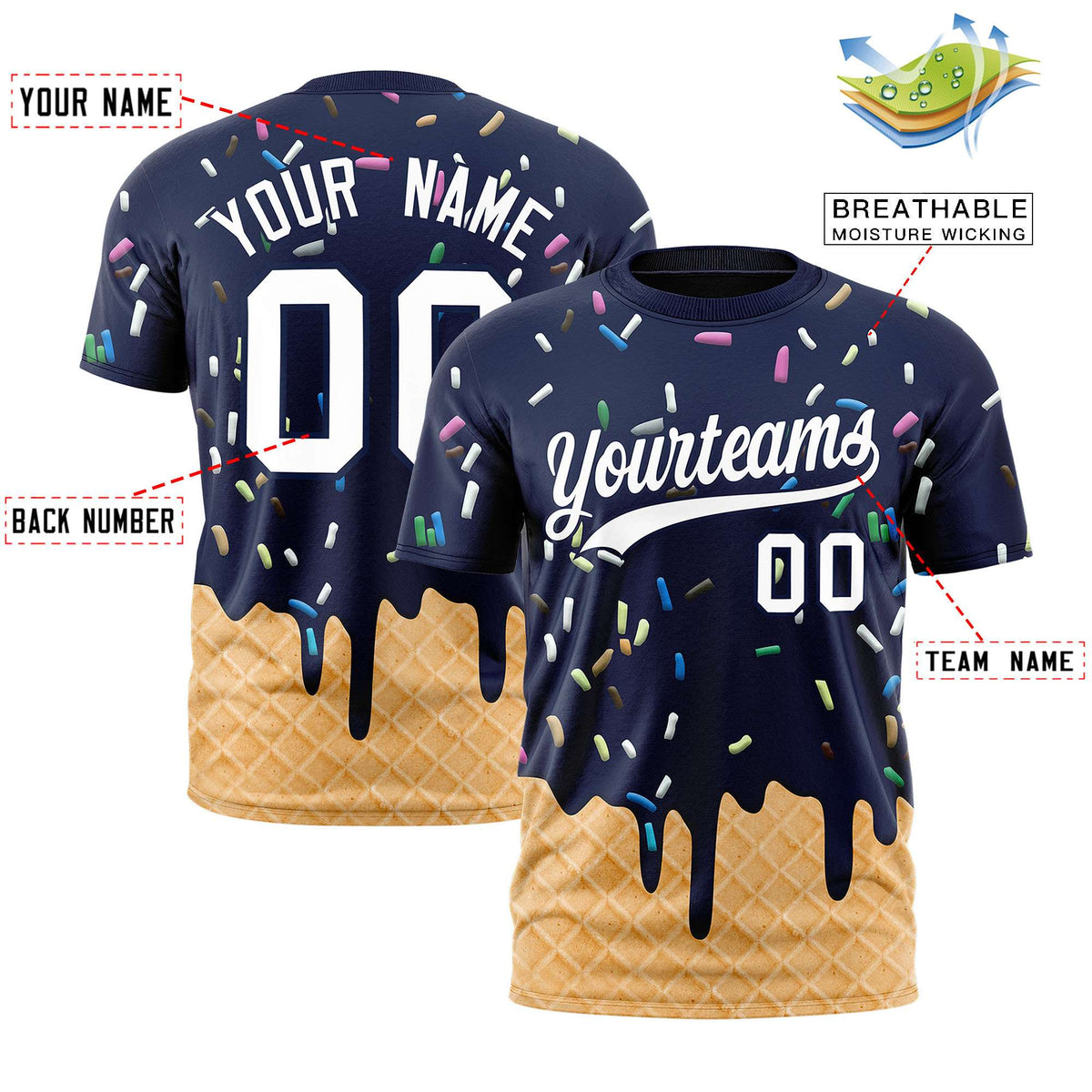 Custom Navy Ice Cream Cone Graffiti Pattern Fashion Authentic T-Shirt