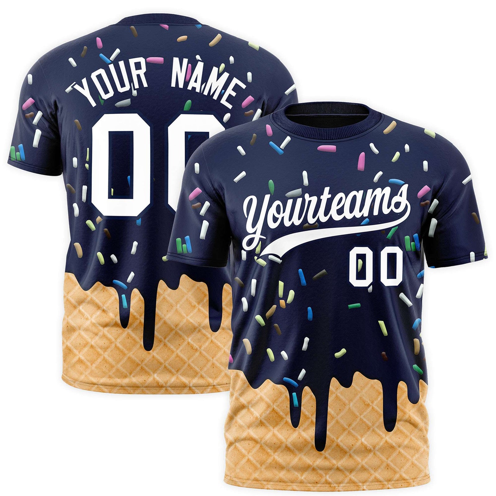 Custom Navy Ice Cream Cone Graffiti Pattern Fashion Authentic T-Shirt