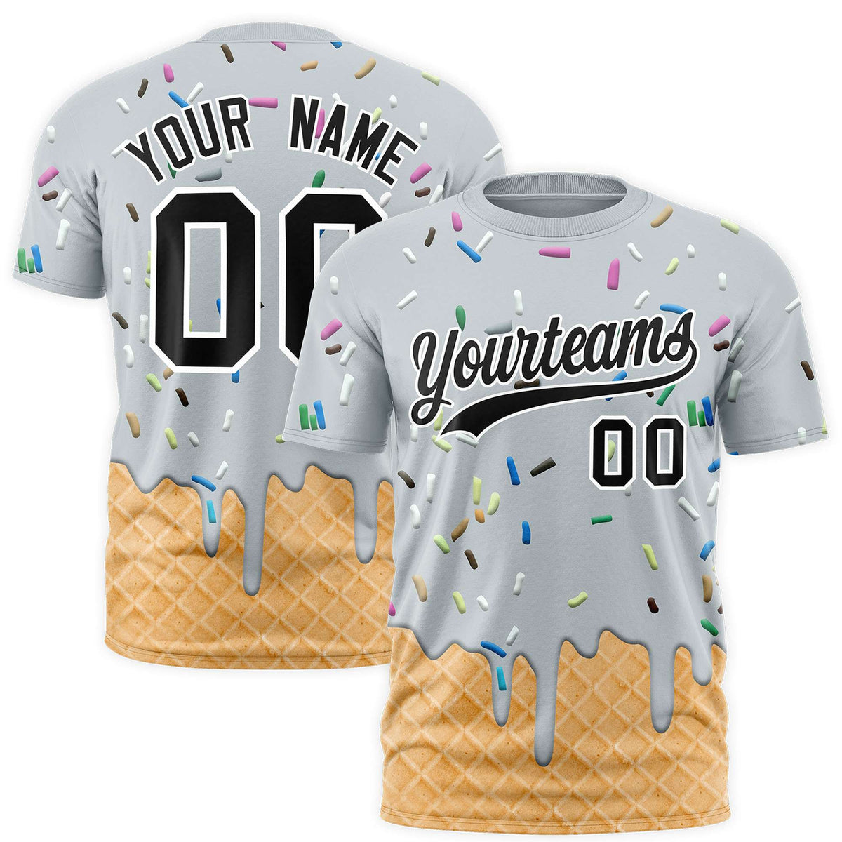 Custom Silver Ice Cream Cone Graffiti Pattern Fashion Authentic T-Shirt