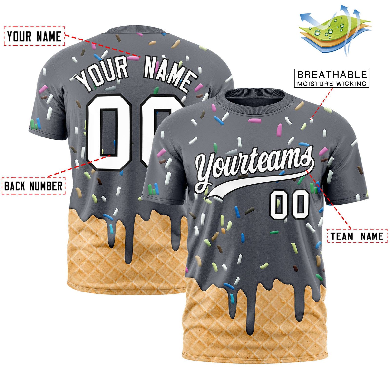 Custom Dark Gray Ice Cream Cone Graffiti Pattern Fashion Authentic T-Shirt