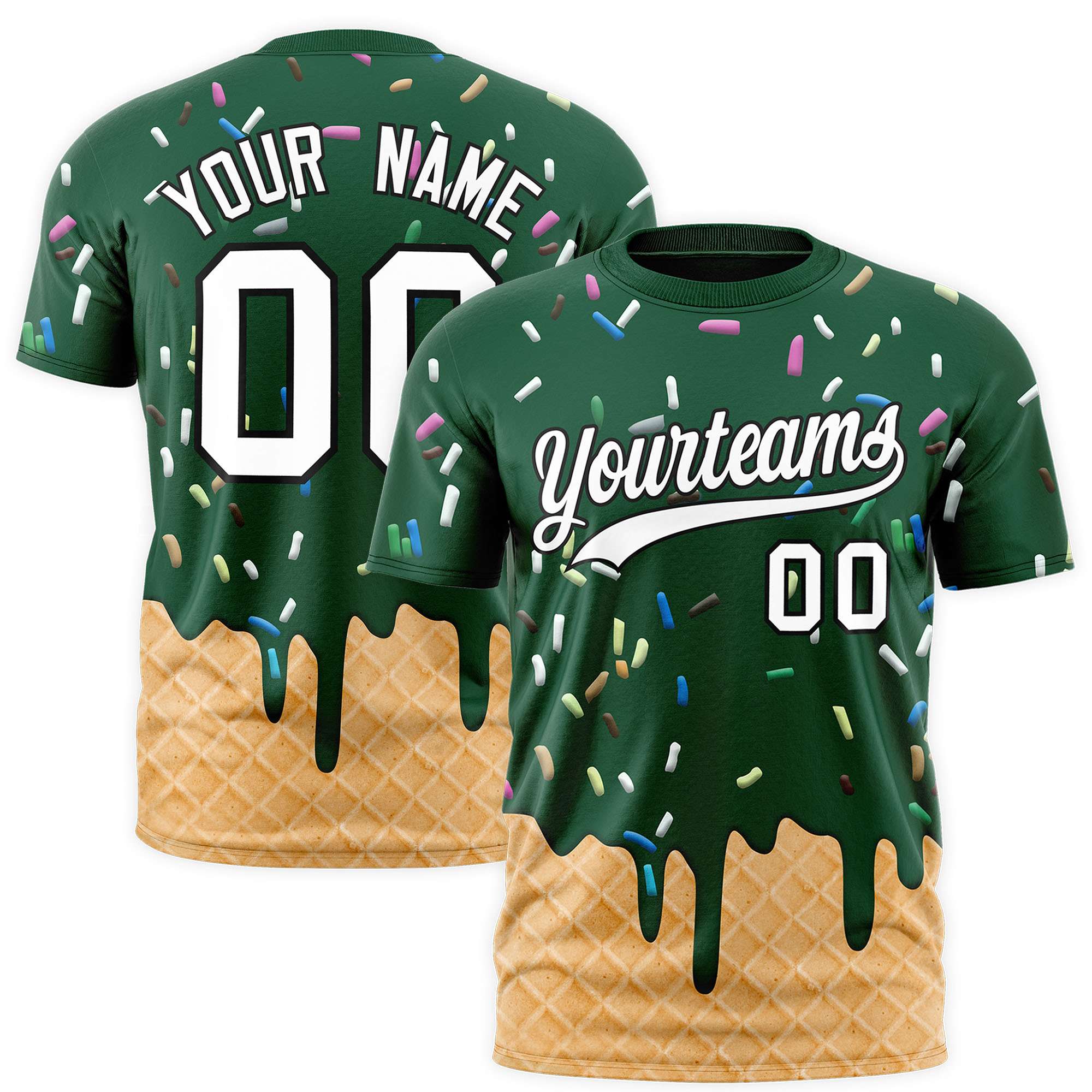 Custom Green Ice Cream Cone Graffiti Pattern Fashion Authentic T-Shirt