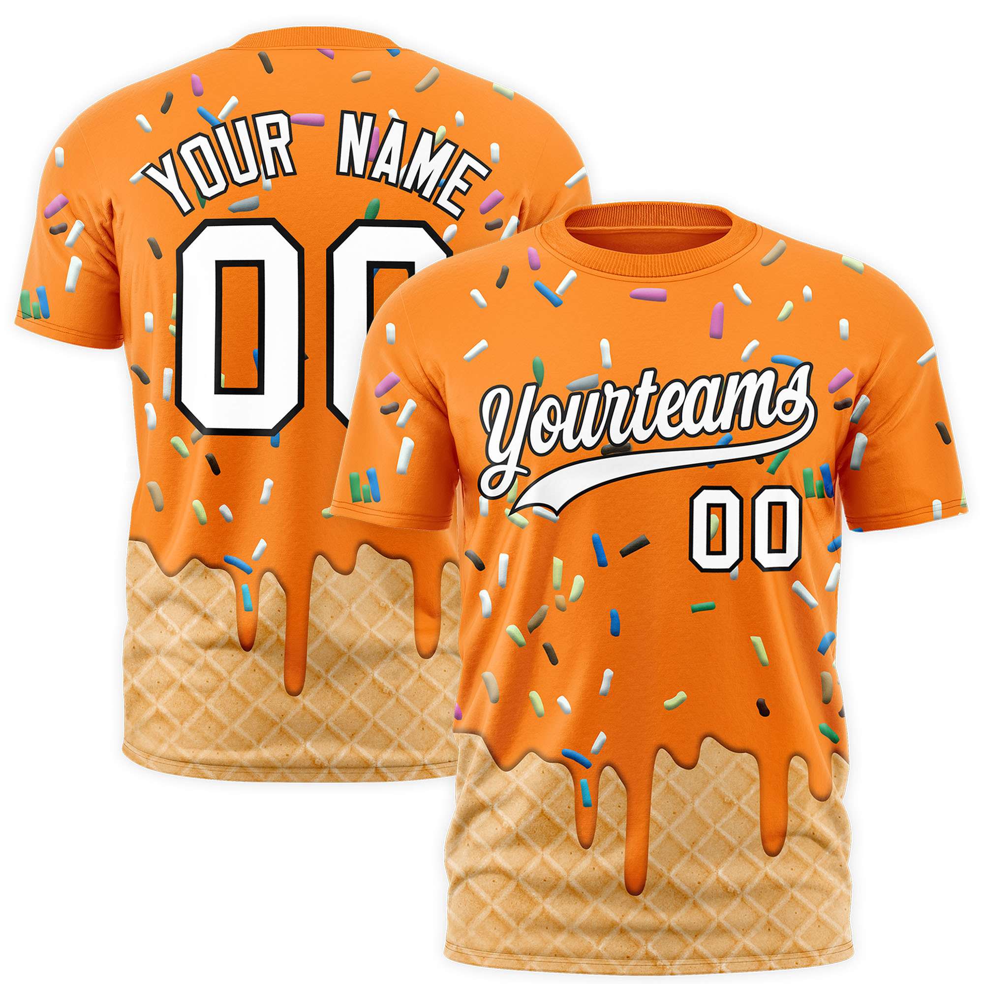Custom Orange Ice Cream Cone Graffiti Pattern Fashion Authentic T-Shirt