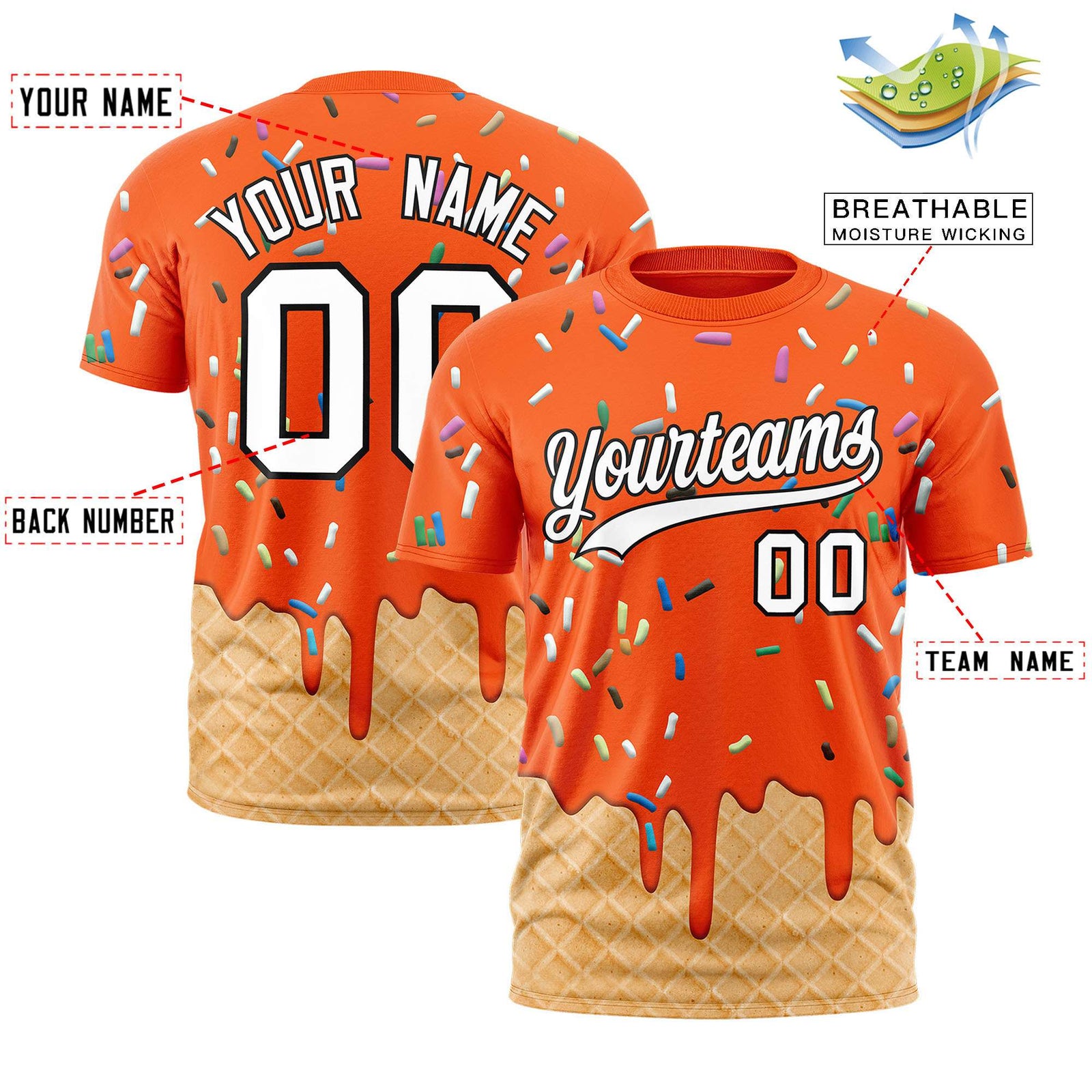 Custom Orange Ice Cream Cone Graffiti Pattern Fashion Authentic T-Shirt