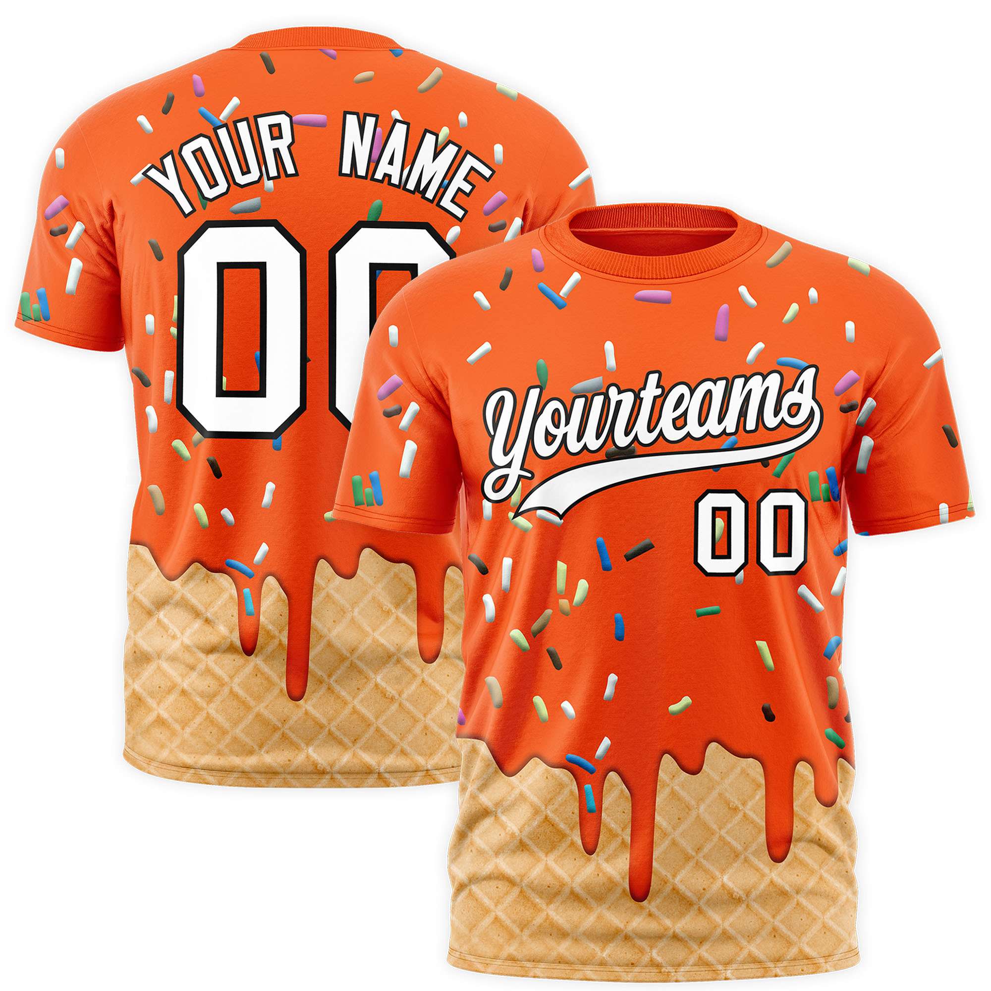 Custom Orange Ice Cream Cone Graffiti Pattern Fashion Authentic T-Shirt