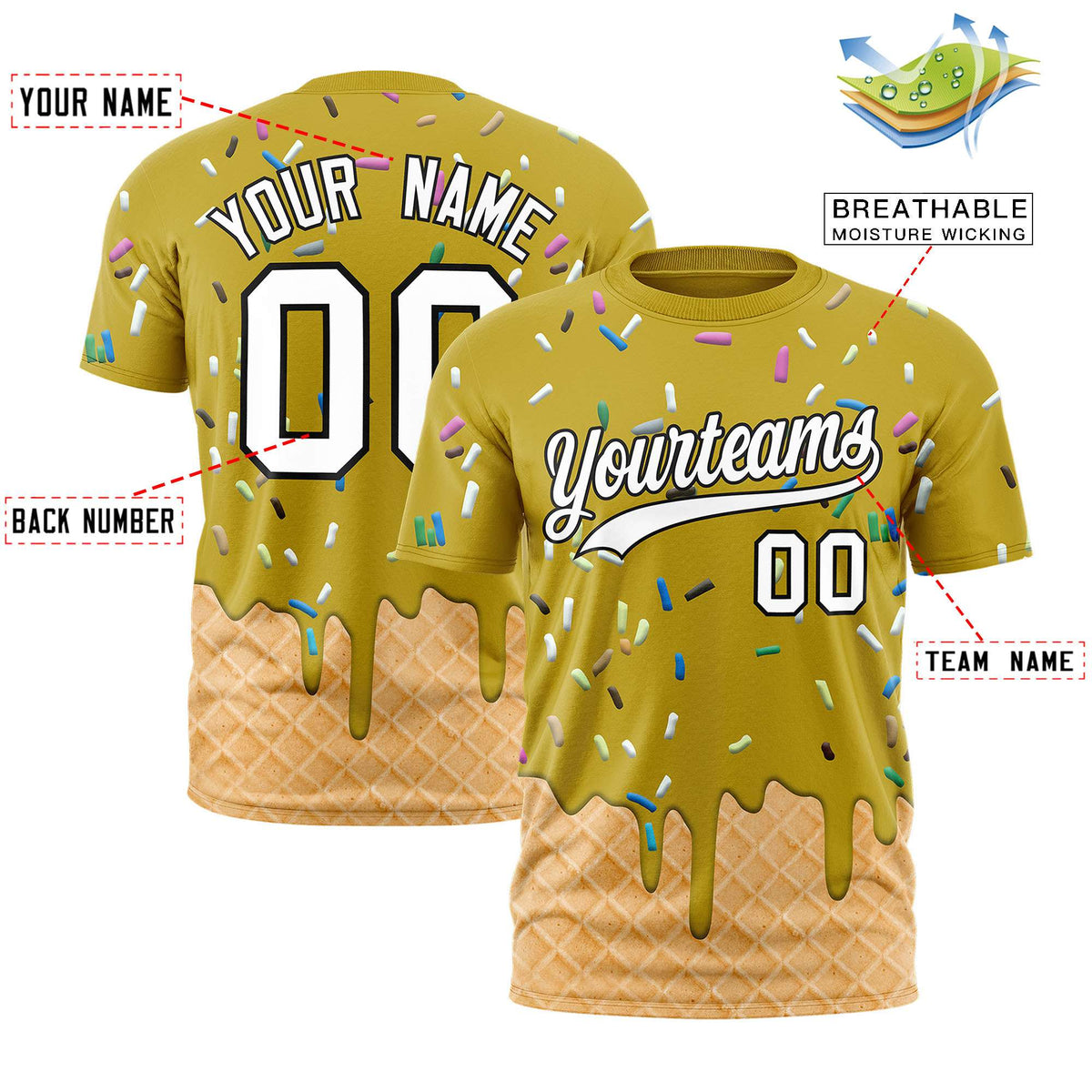 Custom Old Gold Ice Cream Cone Graffiti Pattern Fashion Authentic T-Shirt