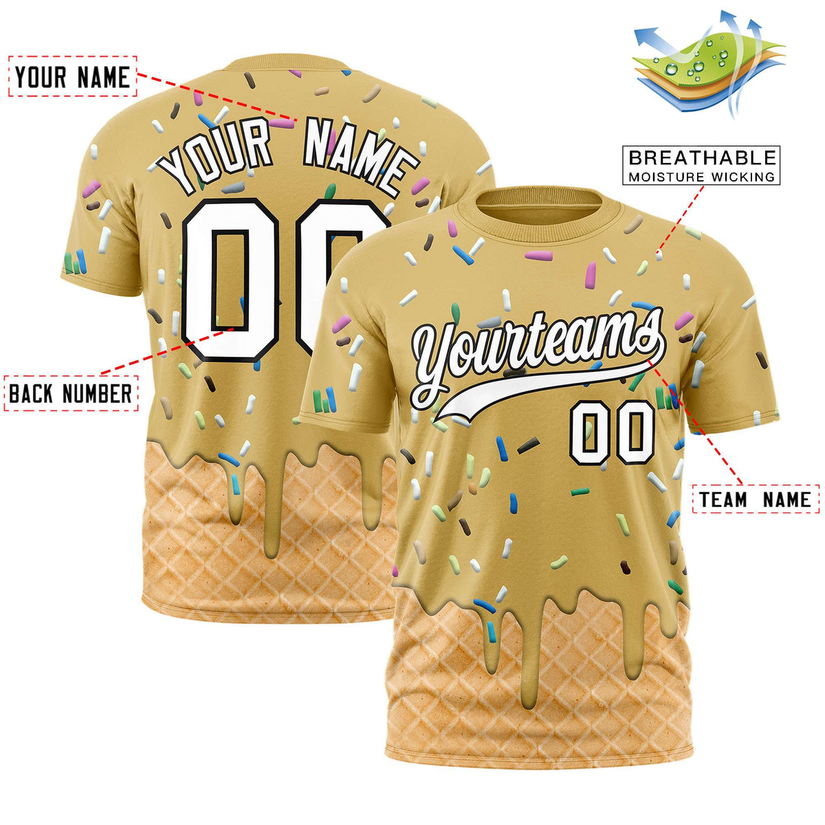 Custom Old Gold Ice Cream Cone Graffiti Pattern Fashion Authentic T-Shirt