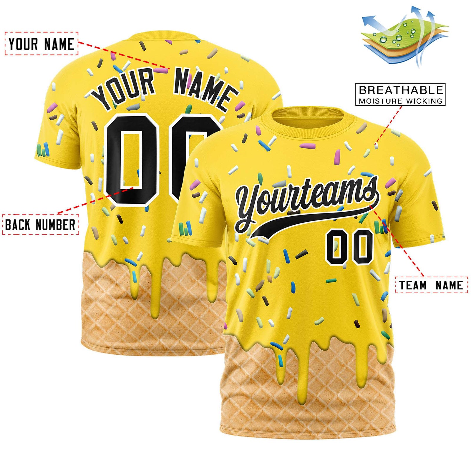 Custom Gold Ice Cream Cone Graffiti Pattern Fashion Authentic T-Shirt