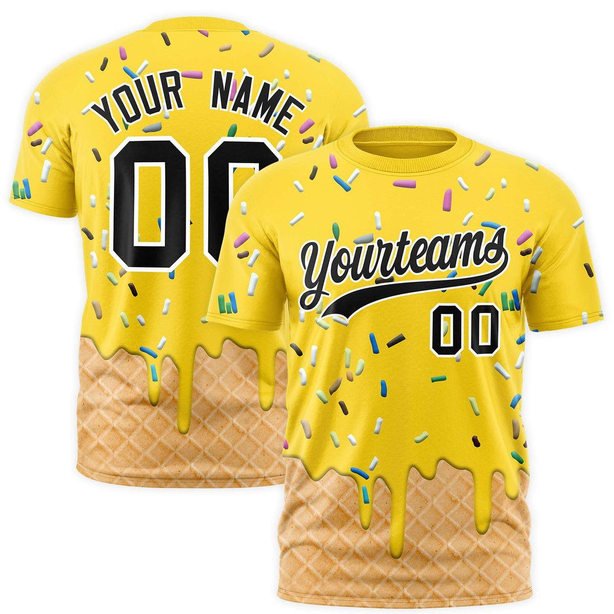 Custom Gold Ice Cream Cone Graffiti Pattern Fashion Authentic T-Shirt