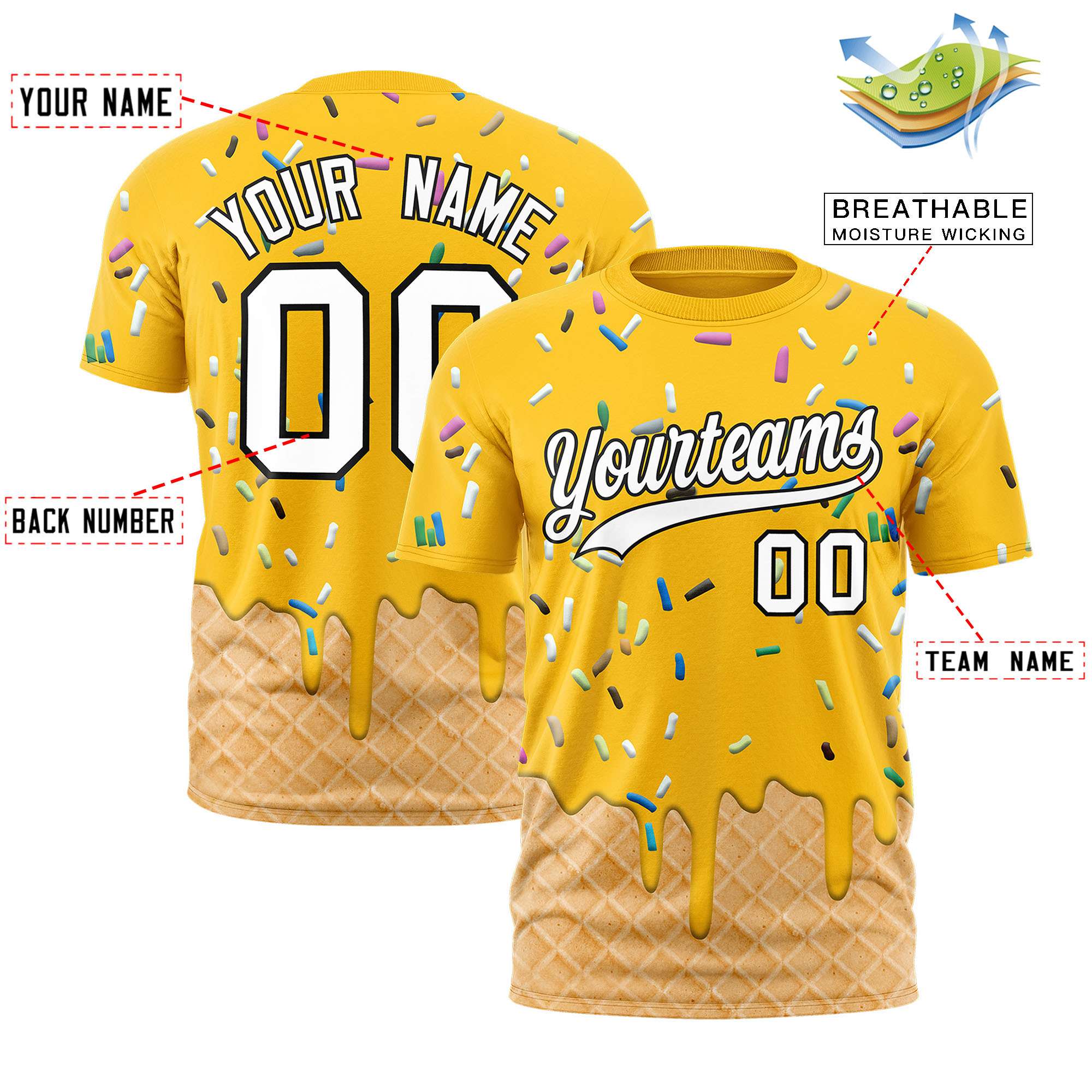 Custom Yellow Ice Cream Cone Graffiti Pattern Fashion Authentic T-Shirt
