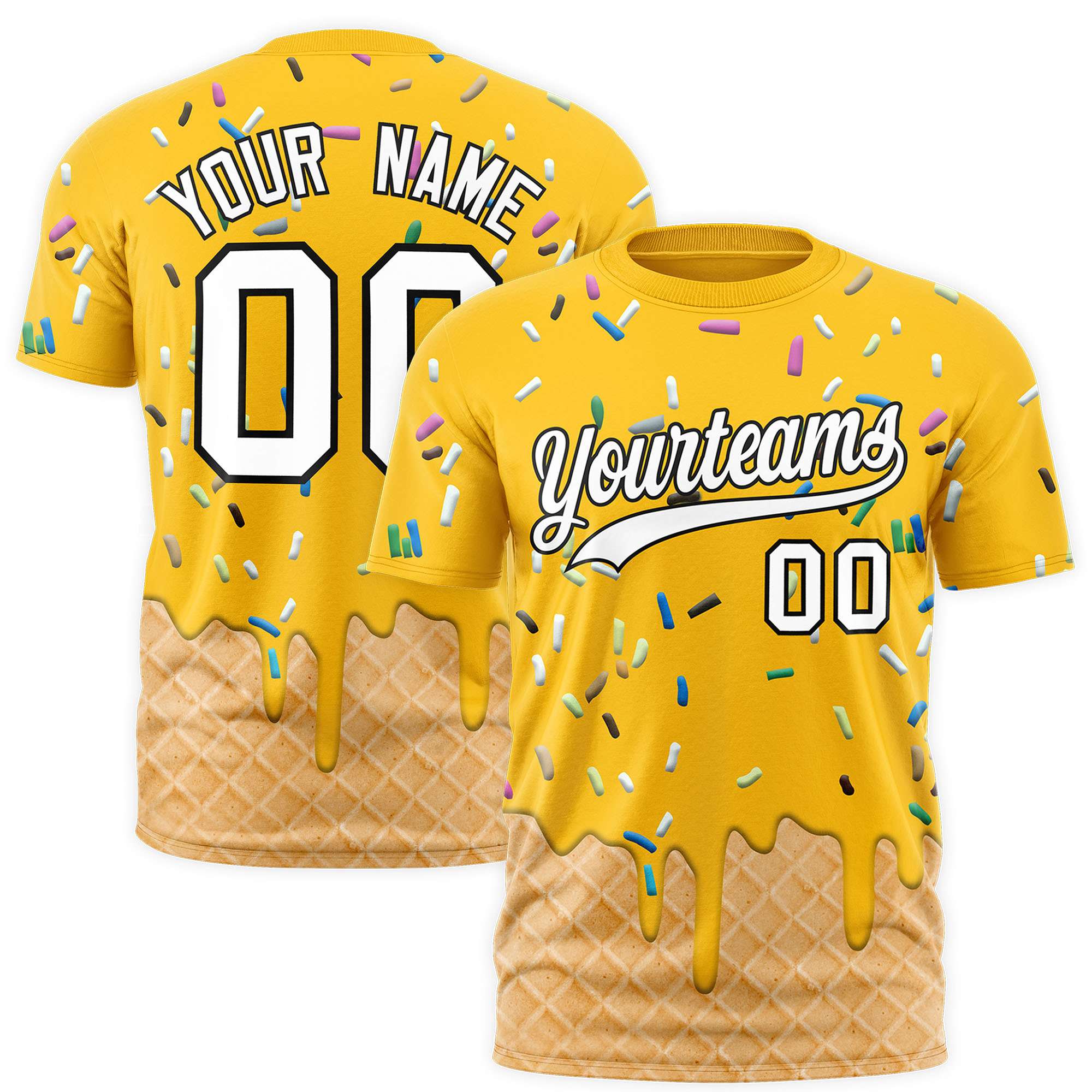 Custom Yellow Ice Cream Cone Graffiti Pattern Fashion Authentic T-Shirt