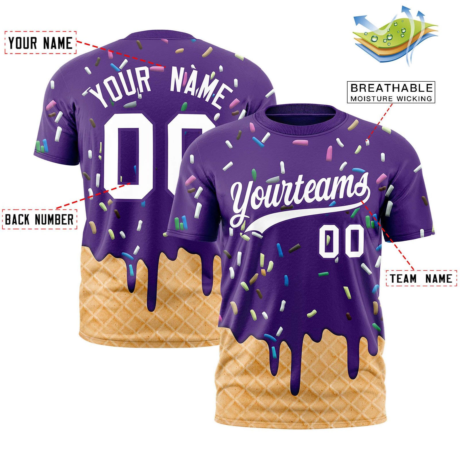 Custom Purple Ice Cream Cone Graffiti Pattern Fashion Authentic T-Shirt