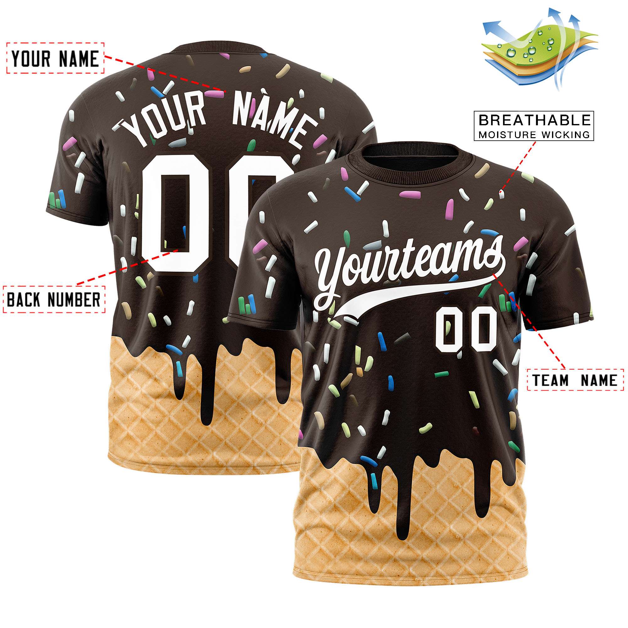 Custom Brown Ice Cream Cone Graffiti Pattern Fashion Authentic T-Shirt