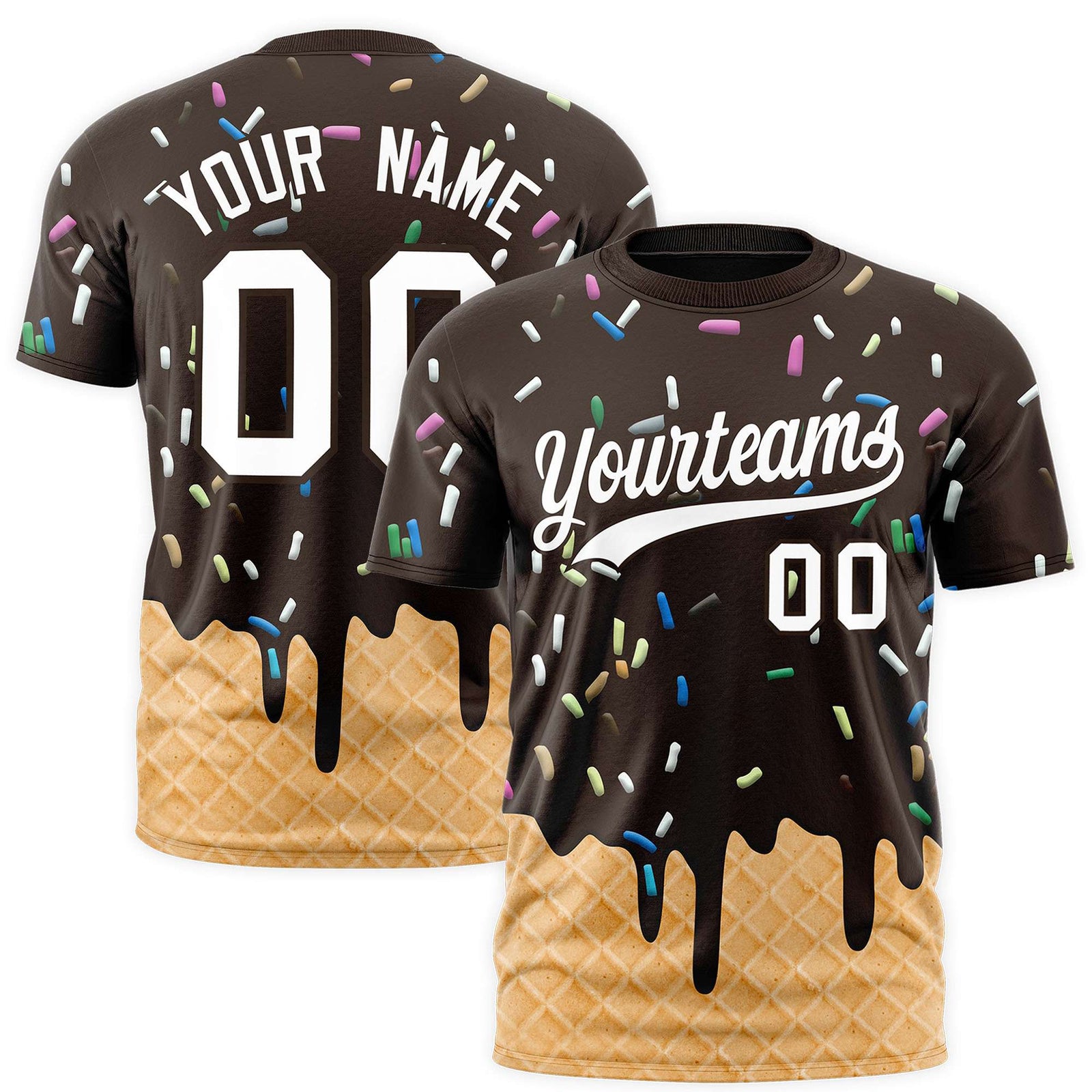 Custom Brown Ice Cream Cone Graffiti Pattern Fashion Authentic T-Shirt