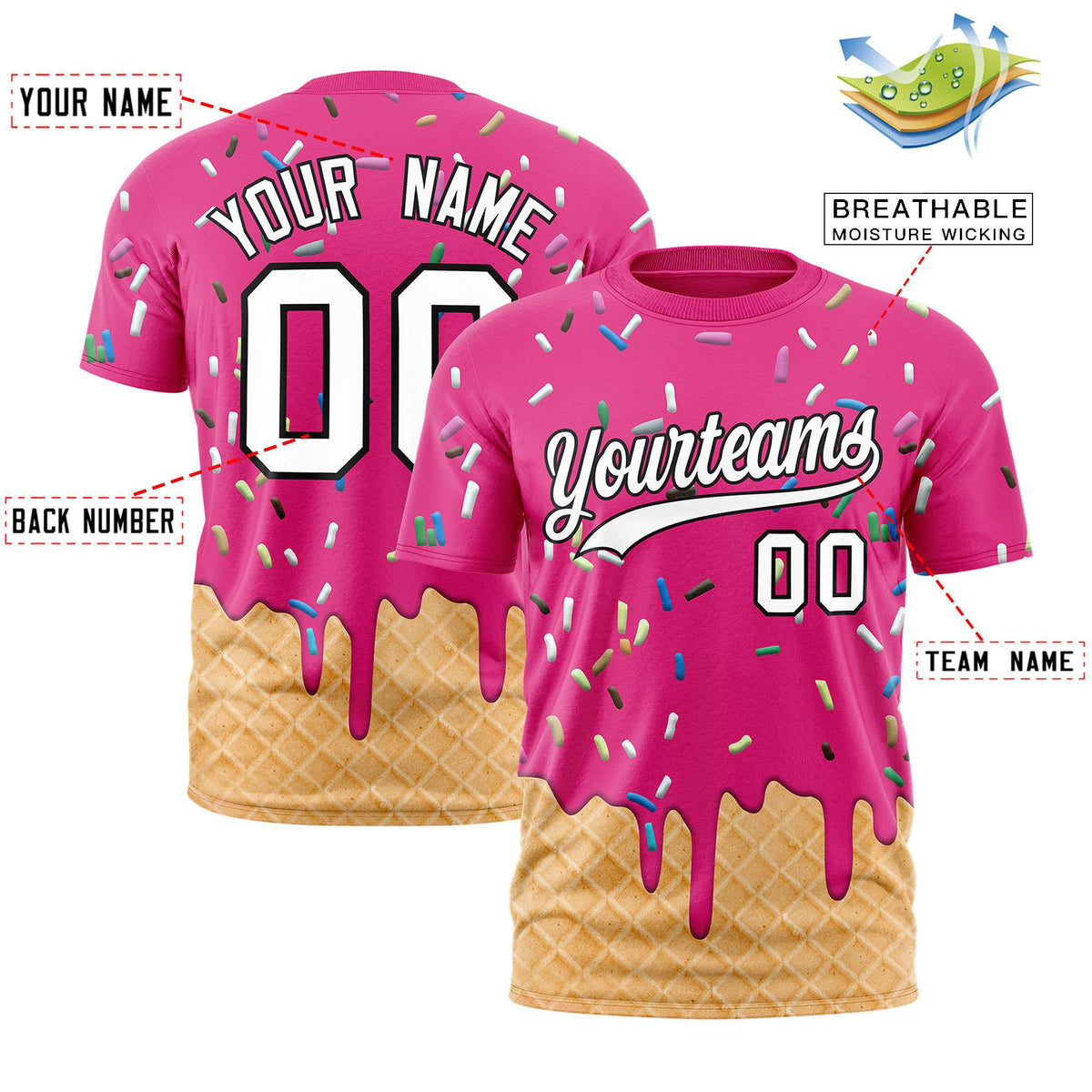 Custom Rose Red Ice Cream Cone Graffiti Pattern Fashion Authentic T-Shirt