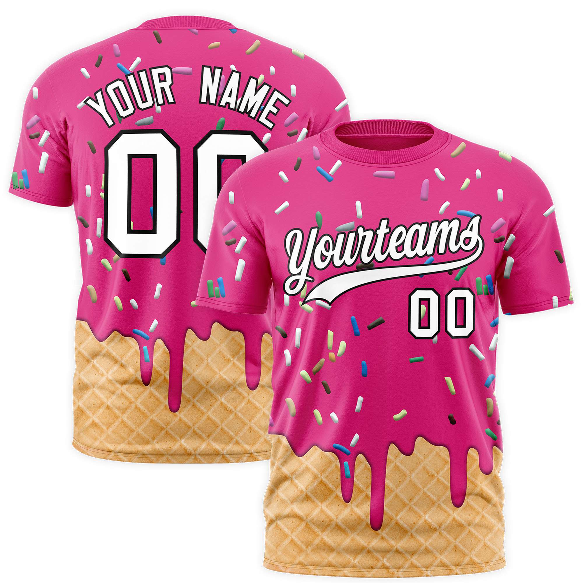 Custom Rose Red Ice Cream Cone Graffiti Pattern Fashion Authentic T-Shirt