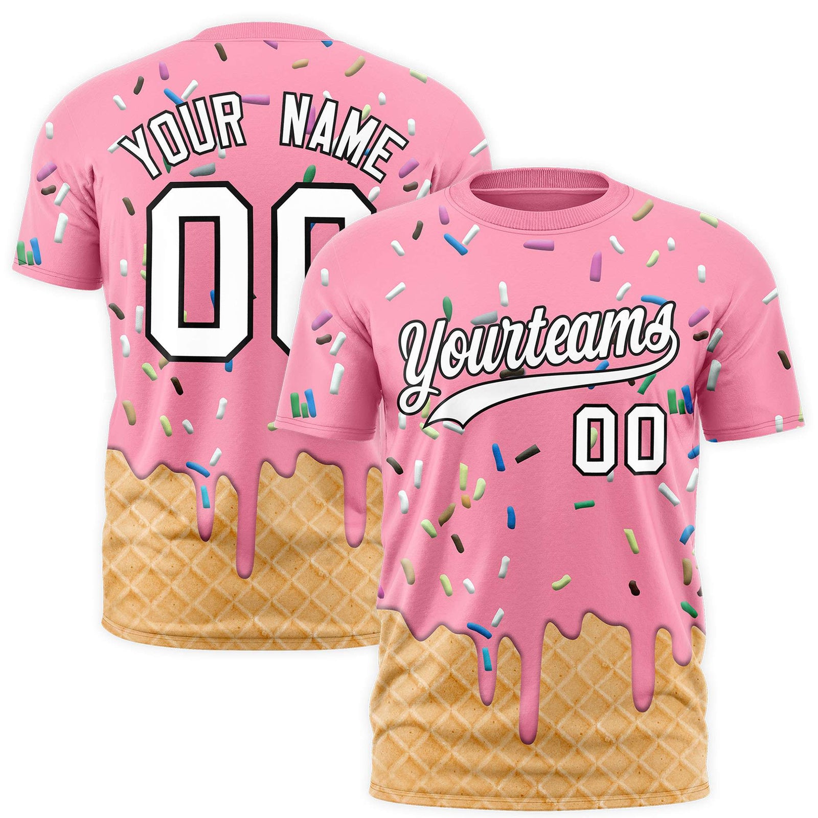 Custom Light Pink Ice Cream Cone Graffiti Pattern Fashion Authentic T-Shirt
