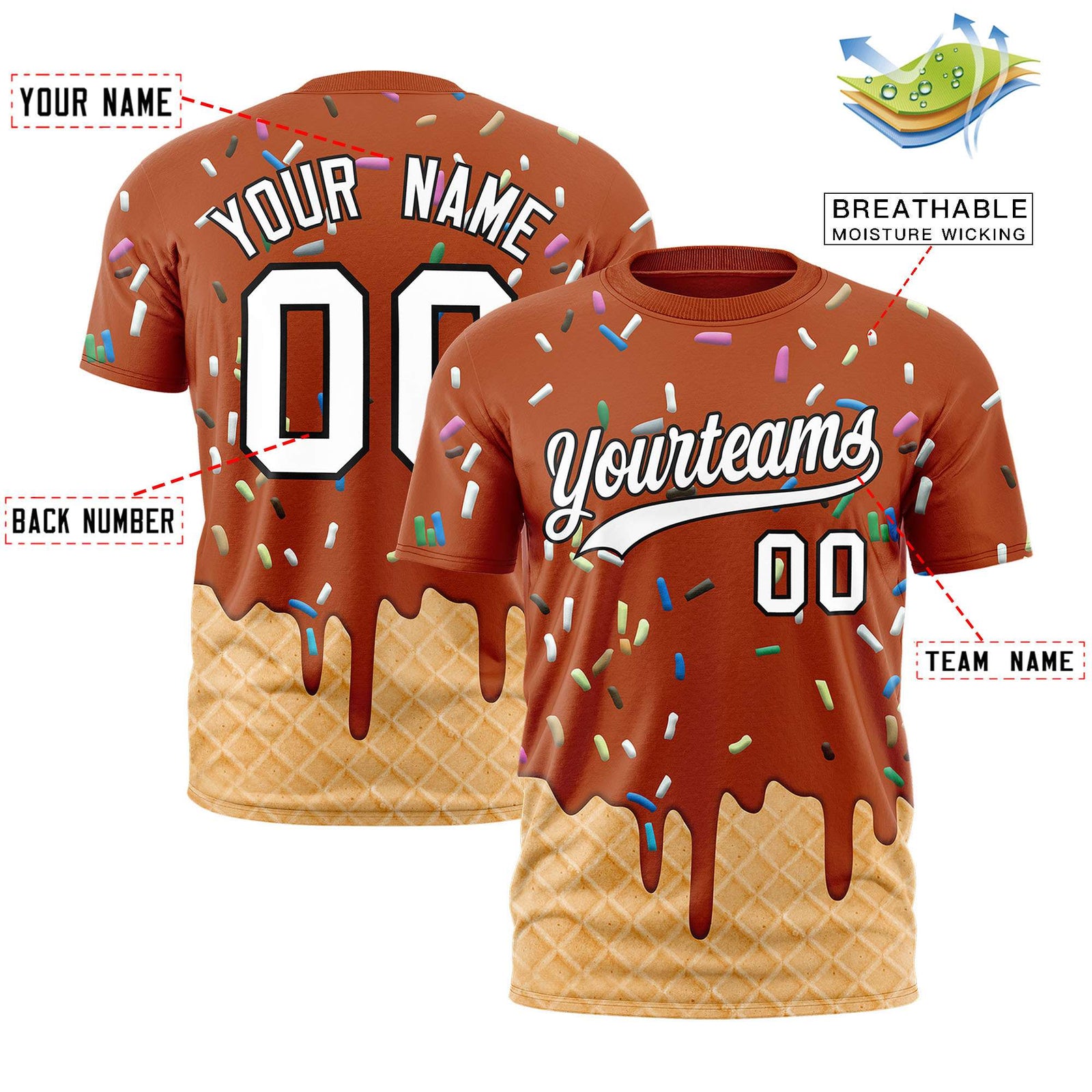 Custom Texas Orange Ice Cream Cone Graffiti Pattern Fashion Authentic T-Shirt