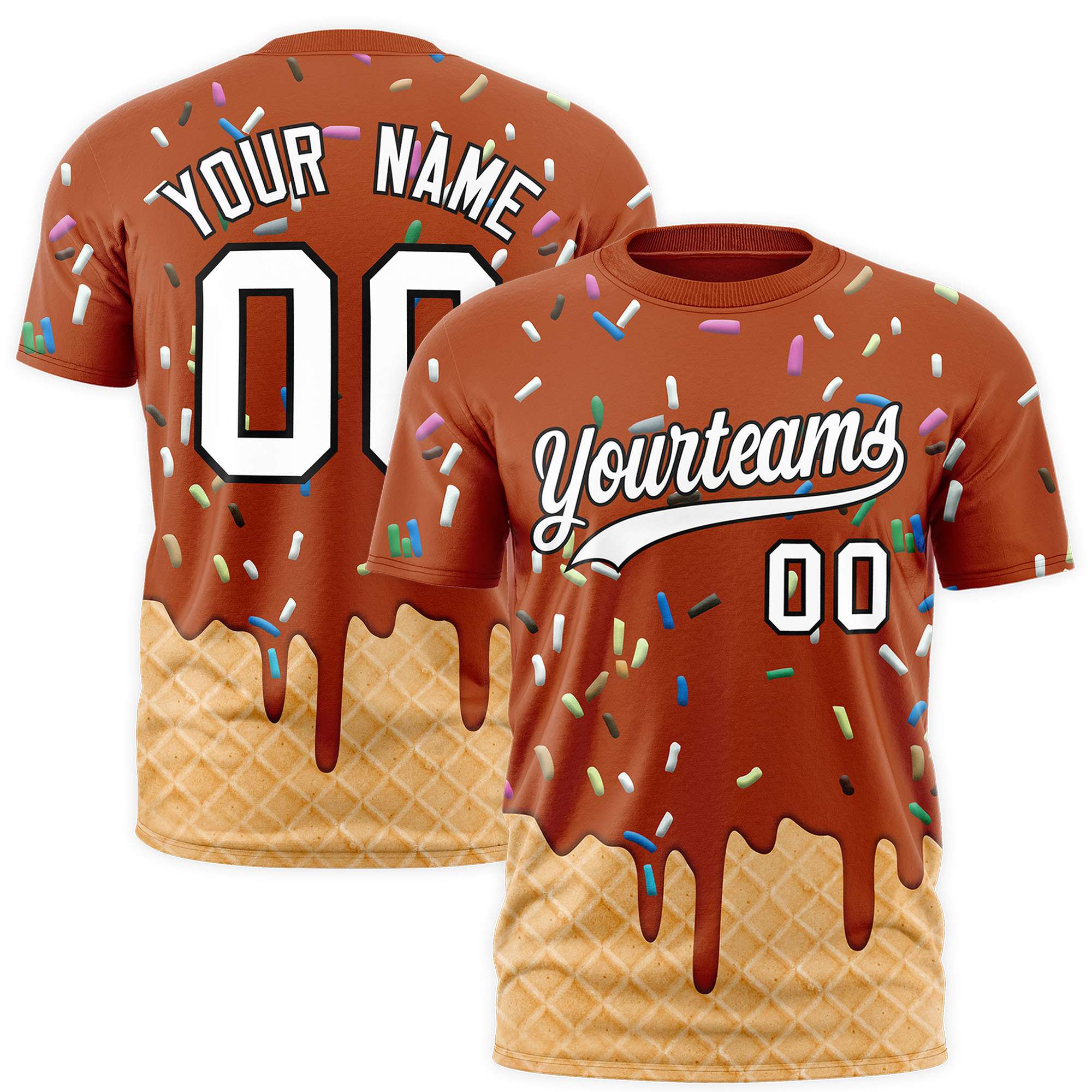 Custom Texas Orange Ice Cream Cone Graffiti Pattern Fashion Authentic T-Shirt