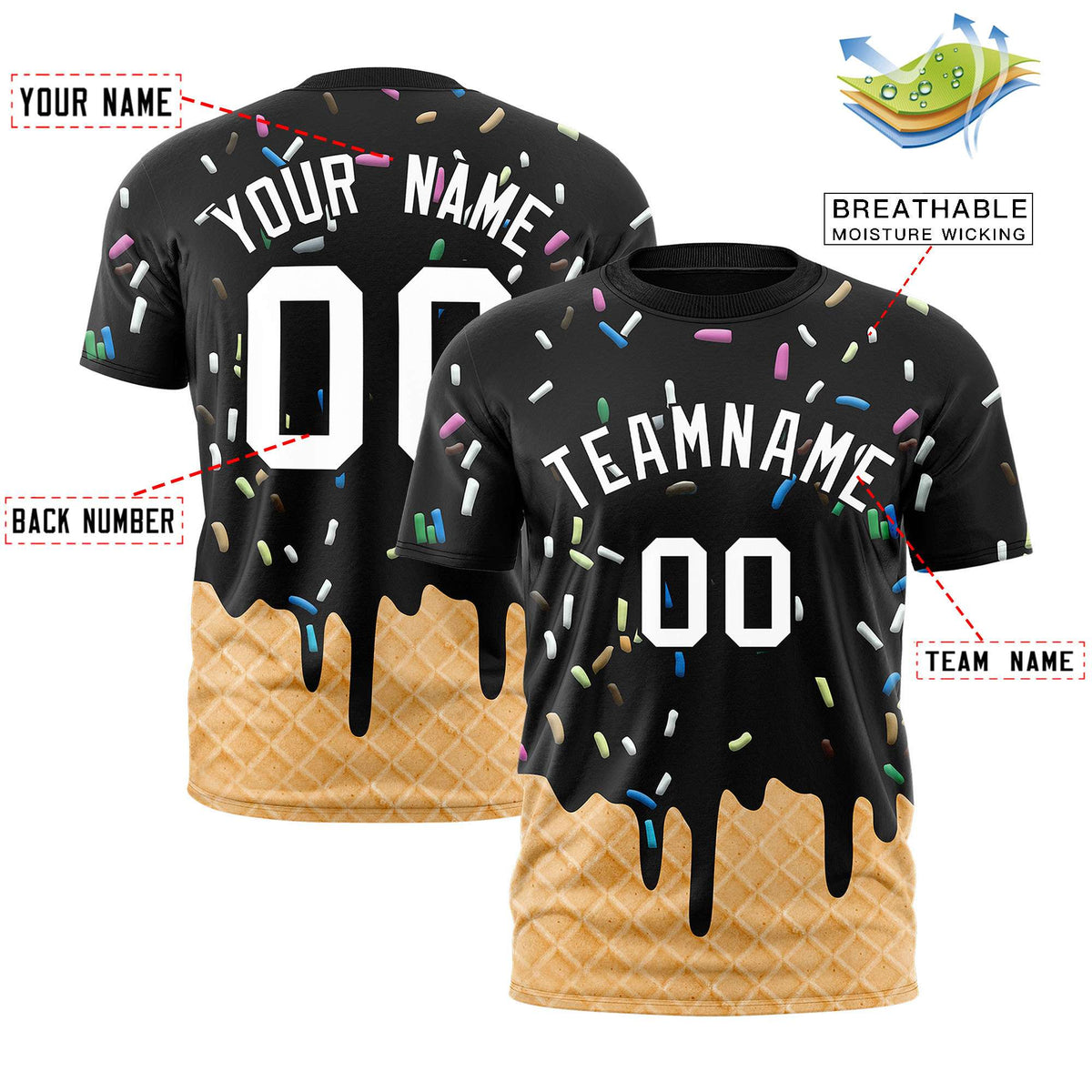 Custom Black Ice Cream Cone Graffiti Pattern Fashion Authentic T-Shirt