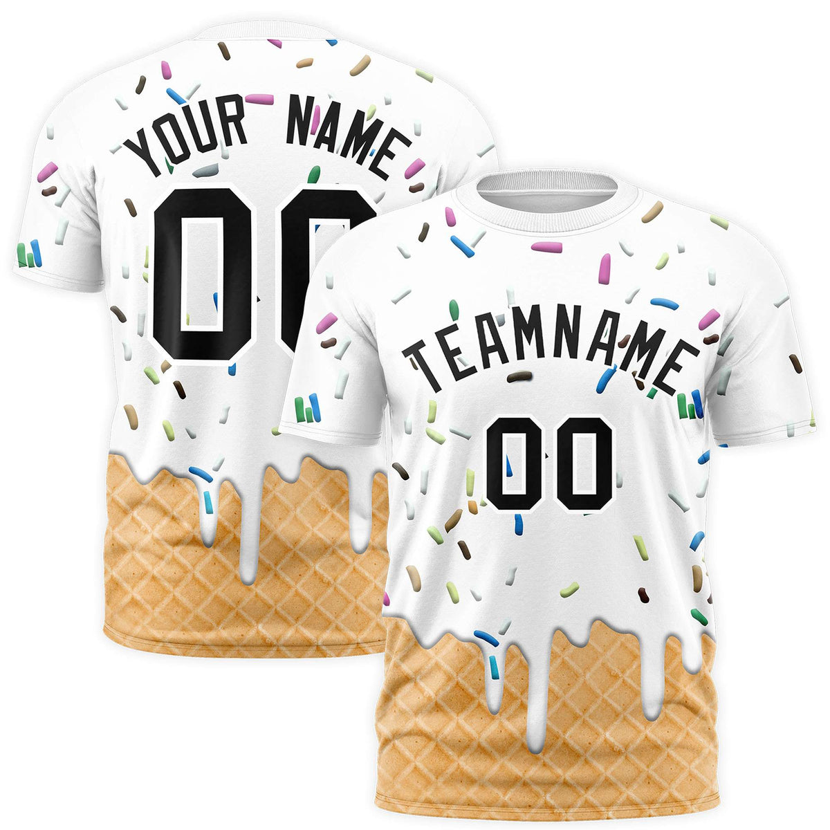 Custom White Ice Cream Cone Graffiti Pattern Fashion Authentic T-Shirt