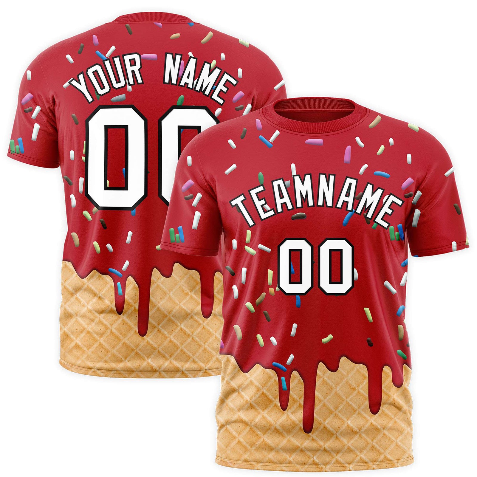 Custom Red Ice Cream Cone Graffiti Pattern Fashion Authentic T-Shirt