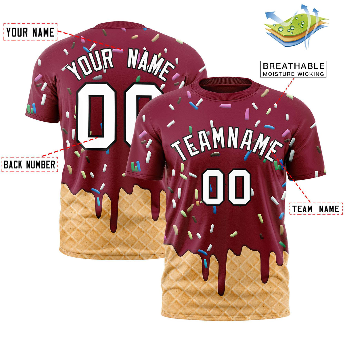 Custom Crimson Ice Cream Cone Graffiti Pattern Fashion Authentic T-Shirt