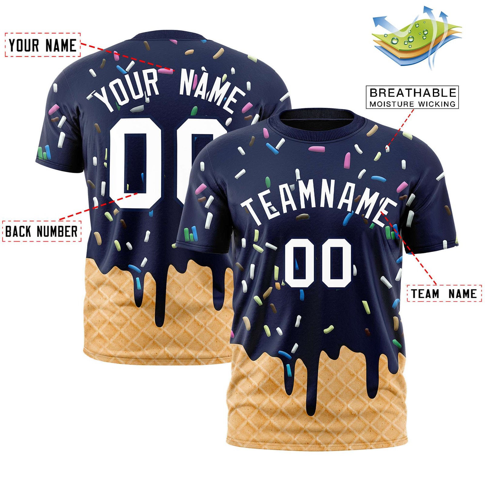 Custom Navy Ice Cream Cone Graffiti Pattern Fashion Authentic T-Shirt