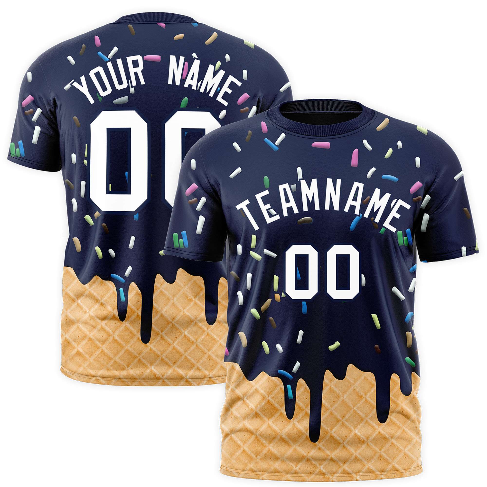 Custom Navy Ice Cream Cone Graffiti Pattern Fashion Authentic T-Shirt
