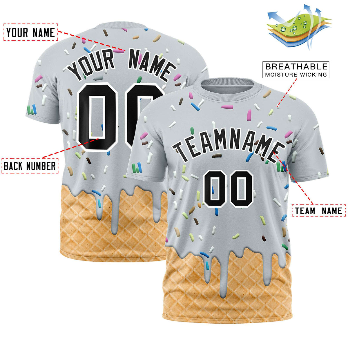 Custom Silver Ice Cream Cone Graffiti Pattern Fashion Authentic T-Shirt