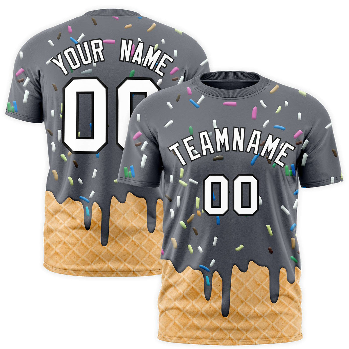 Custom Dark Gray Ice Cream Cone Graffiti Pattern Fashion Authentic T-Shirt