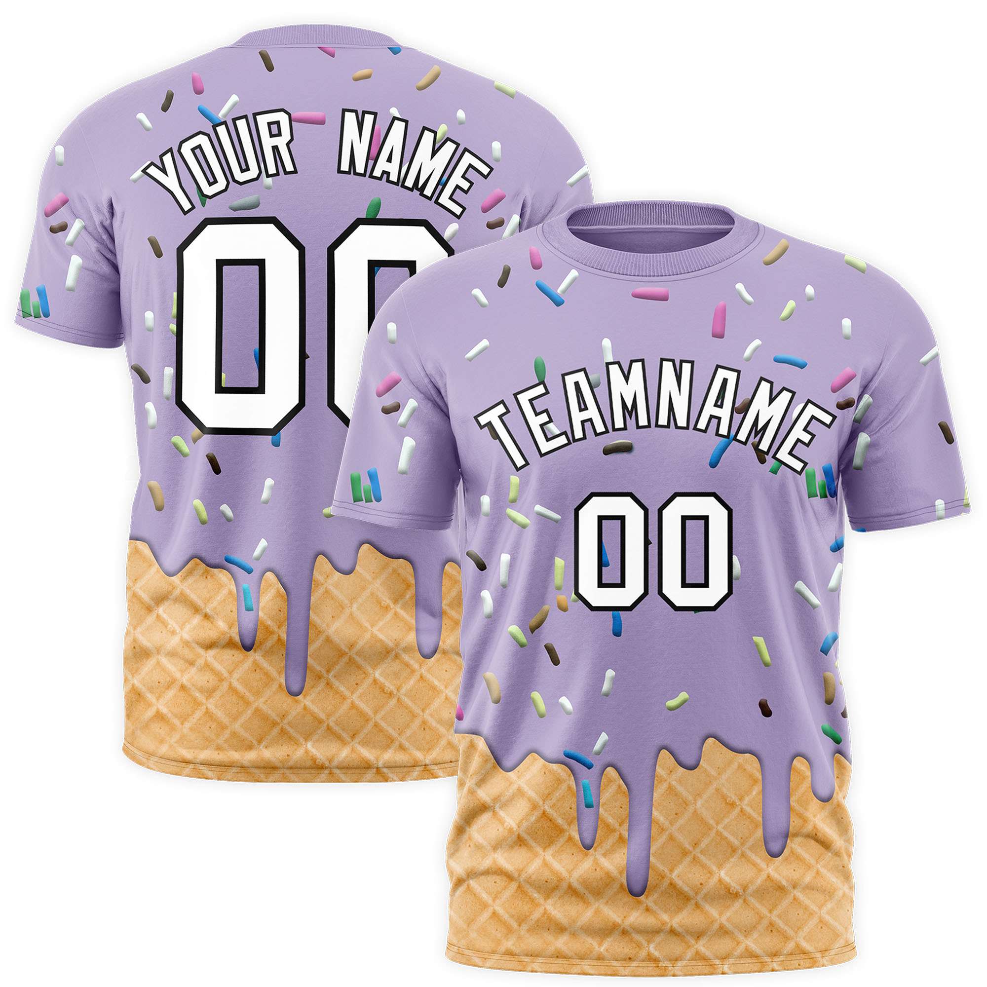 Custom Light Purple Ice Cream Cone Graffiti Pattern Fashion Authentic T-Shirt