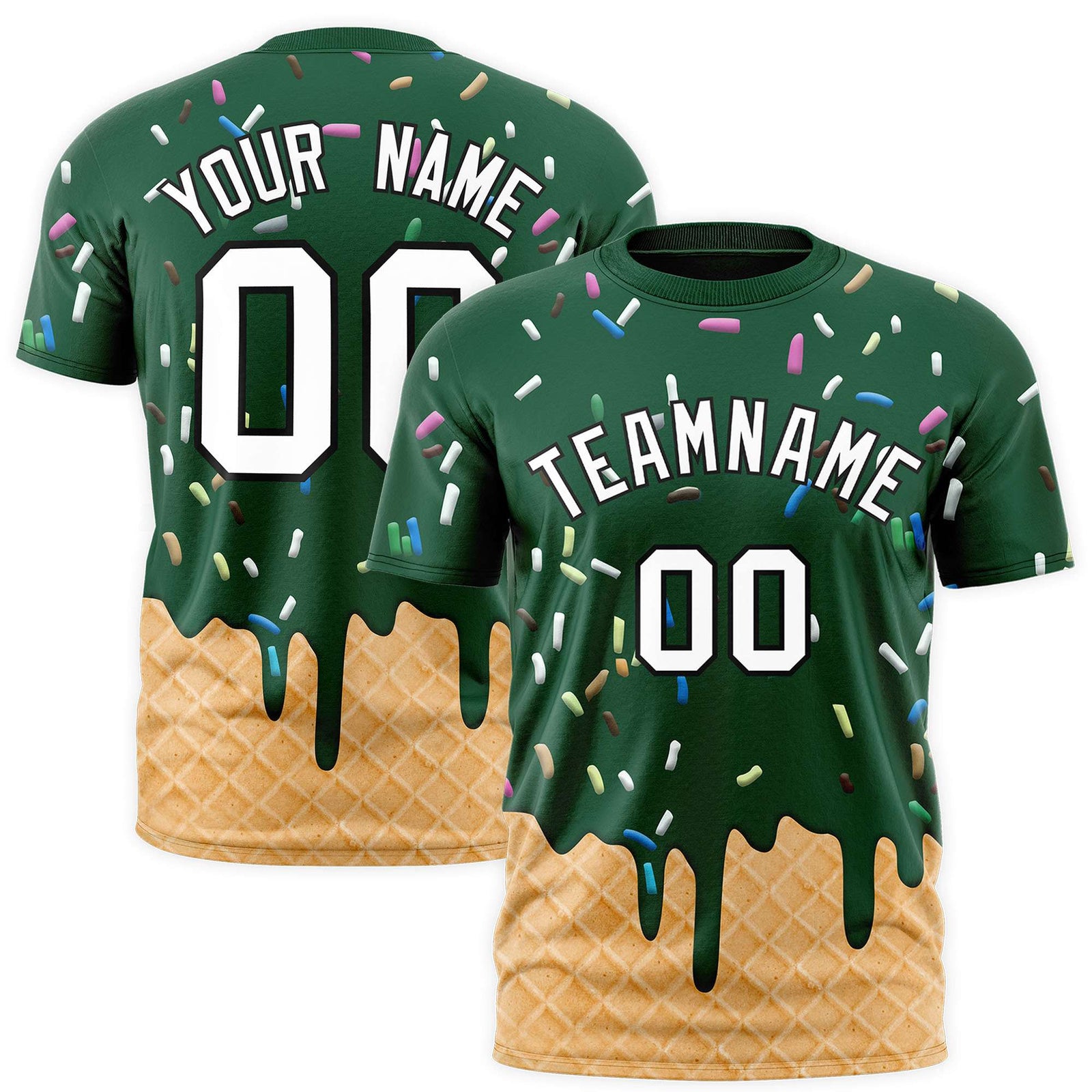 Custom Green Ice Cream Cone Graffiti Pattern Fashion Authentic T-Shirt