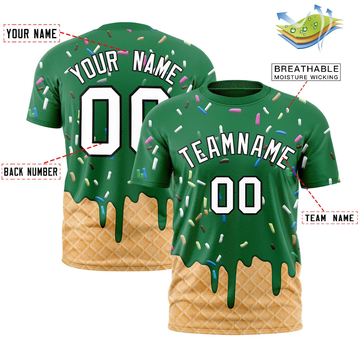 Custom Kelly Green Ice Cream Cone Graffiti Pattern Fashion Authentic T-Shirt