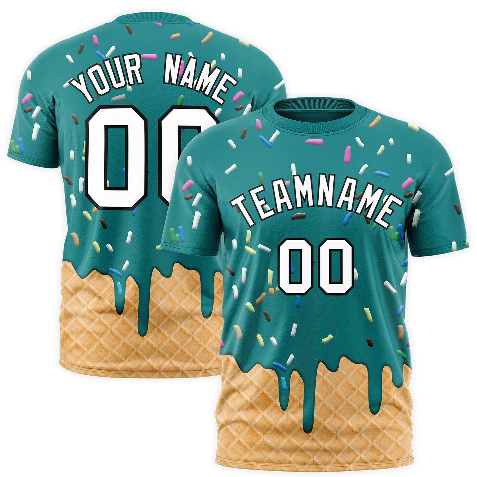 Custom Teal Ice Cream Cone Graffiti Pattern Fashion Authentic T-Shirt