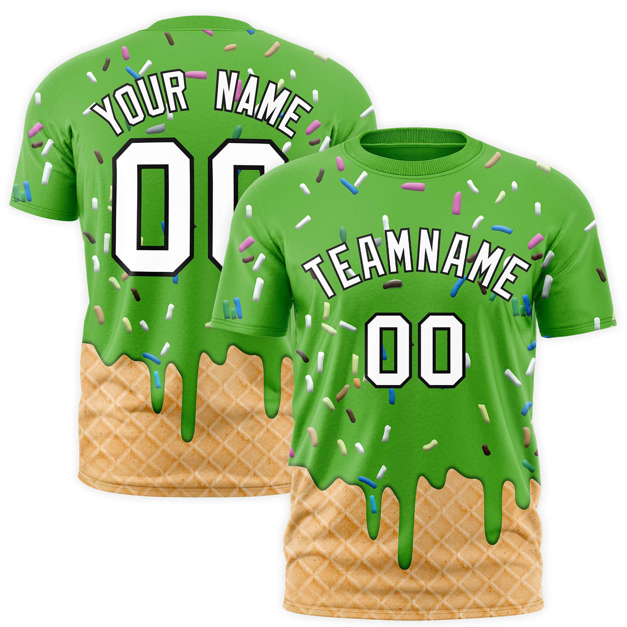 Custom Light Green Ice Cream Cone Graffiti Pattern Fashion Authentic T-Shirt