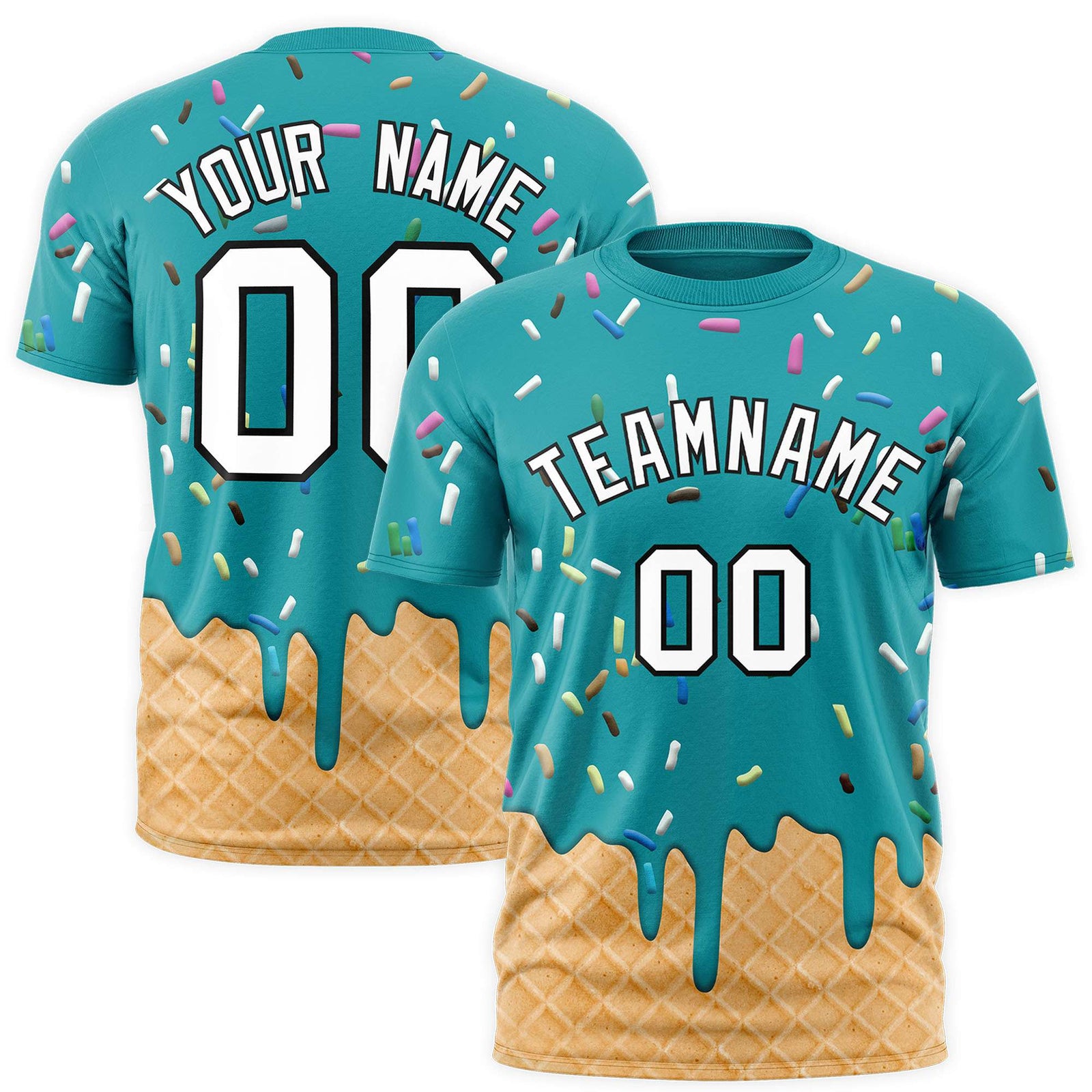 Custom Aqua Ice Cream Cone Graffiti Pattern Fashion Authentic T-Shirt