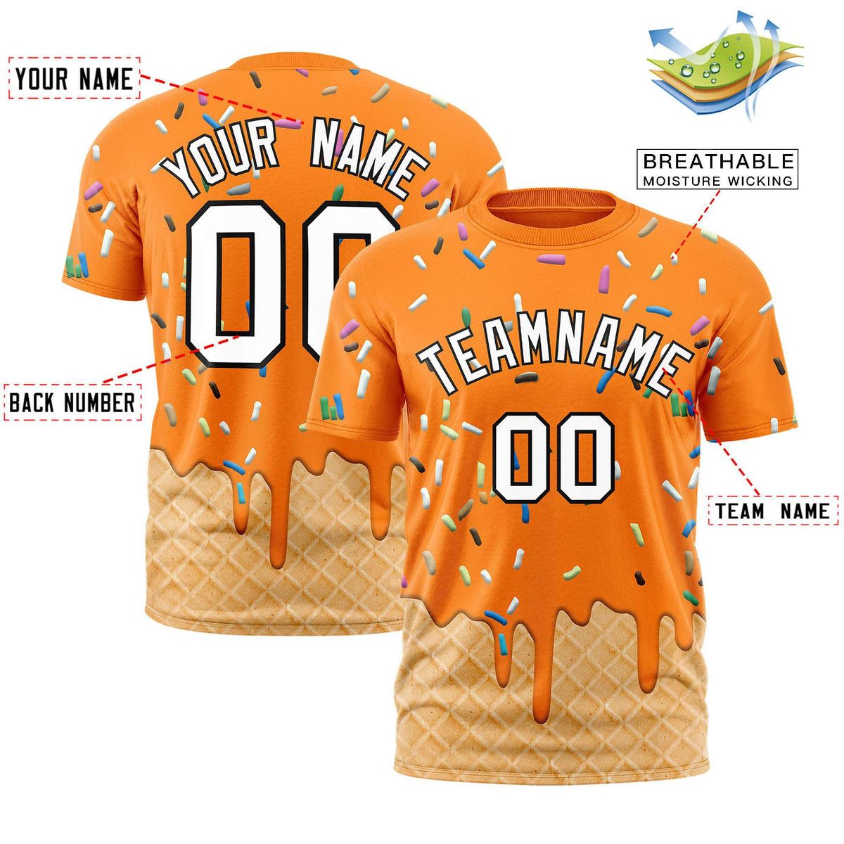 Custom Orange Ice Cream Cone Graffiti Pattern Fashion Authentic T-Shirt