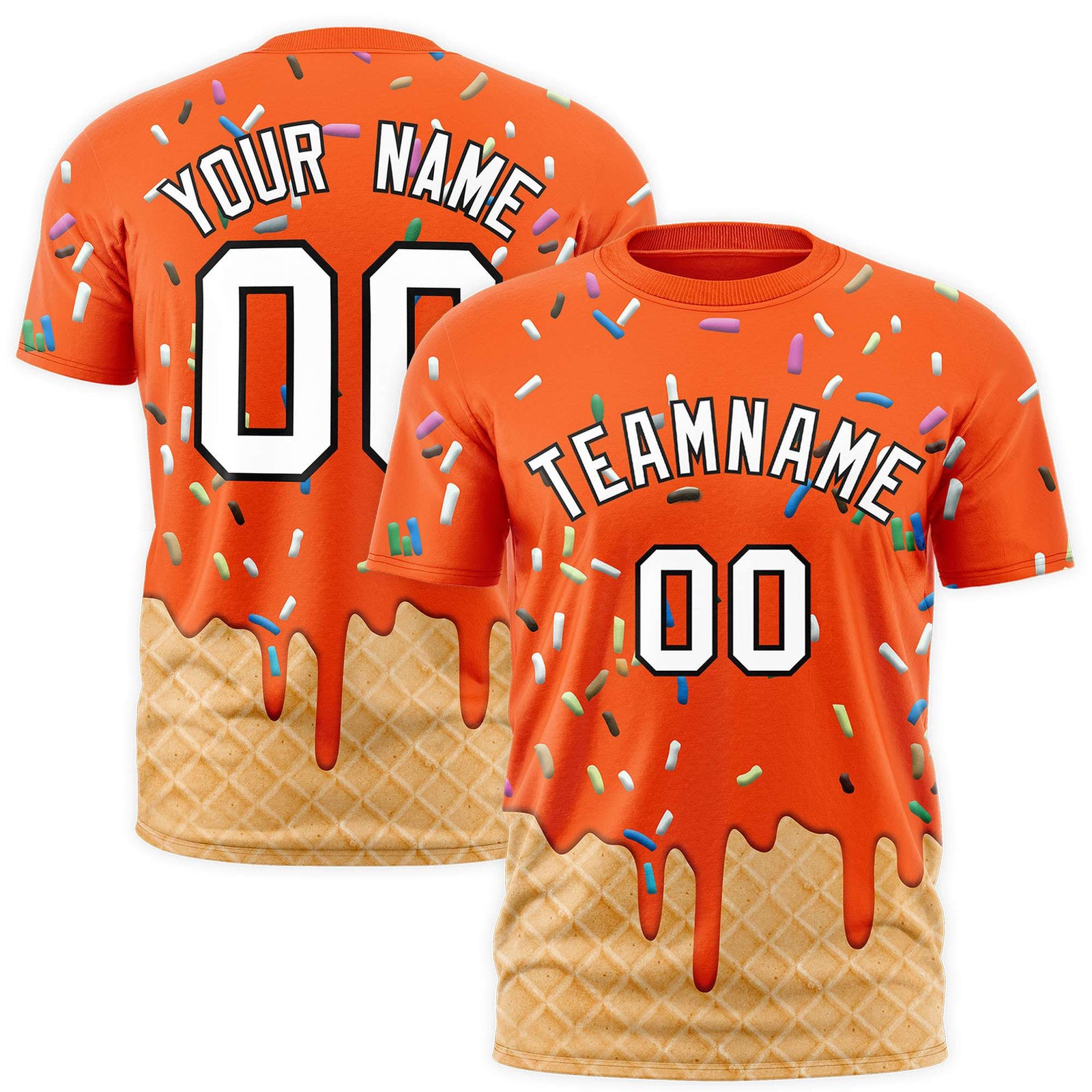 Custom Orange Ice Cream Cone Graffiti Pattern Fashion Authentic T-Shirt