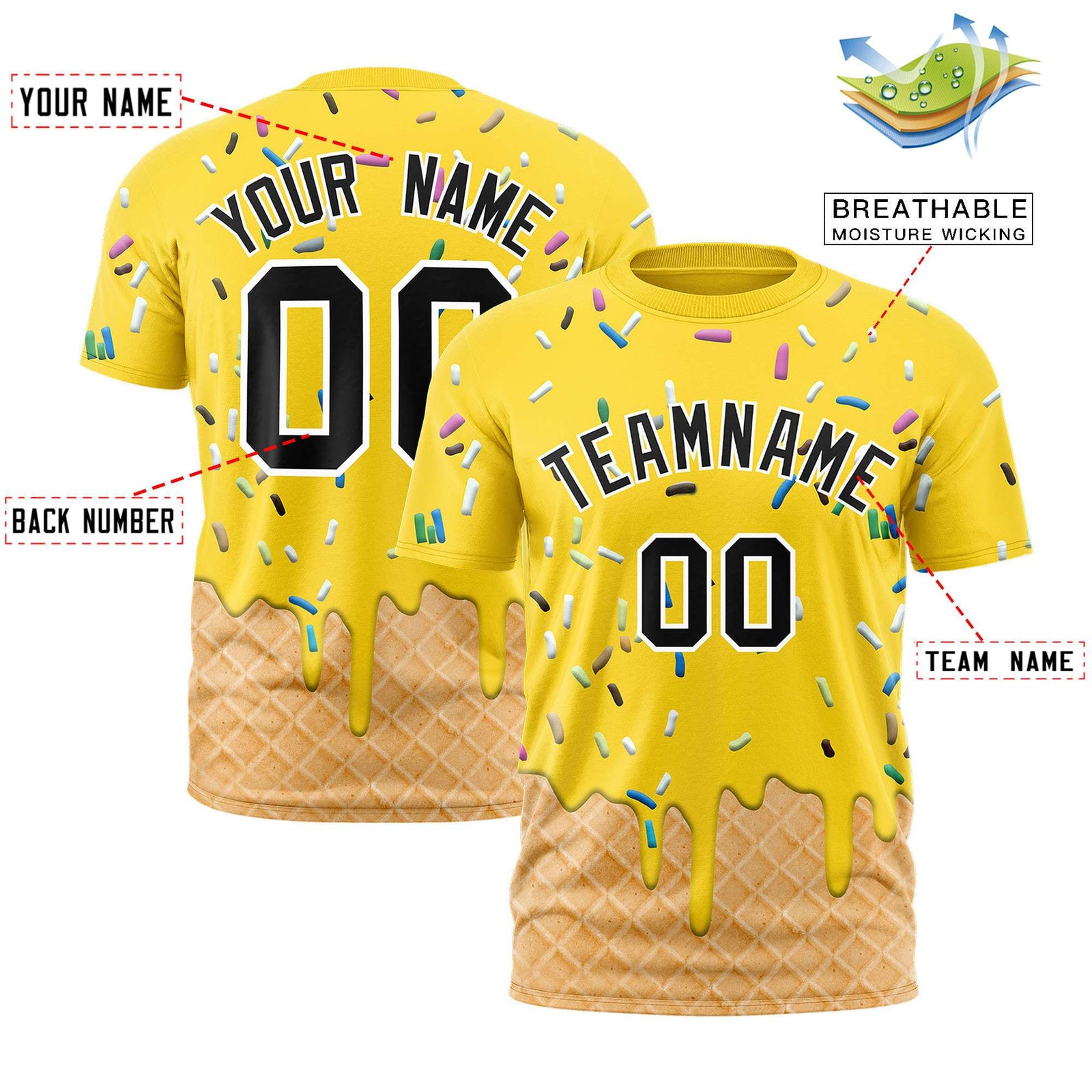 Custom Gold Ice Cream Cone Graffiti Pattern Fashion Authentic T-Shirt