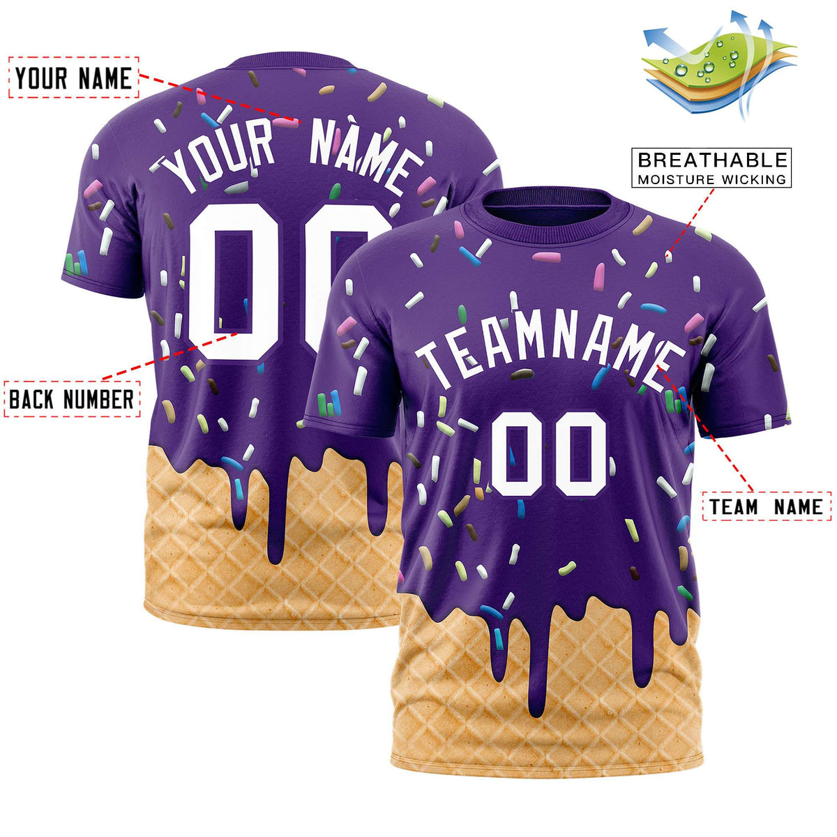 Custom Purple Ice Cream Cone Graffiti Pattern Fashion Authentic T-Shirt