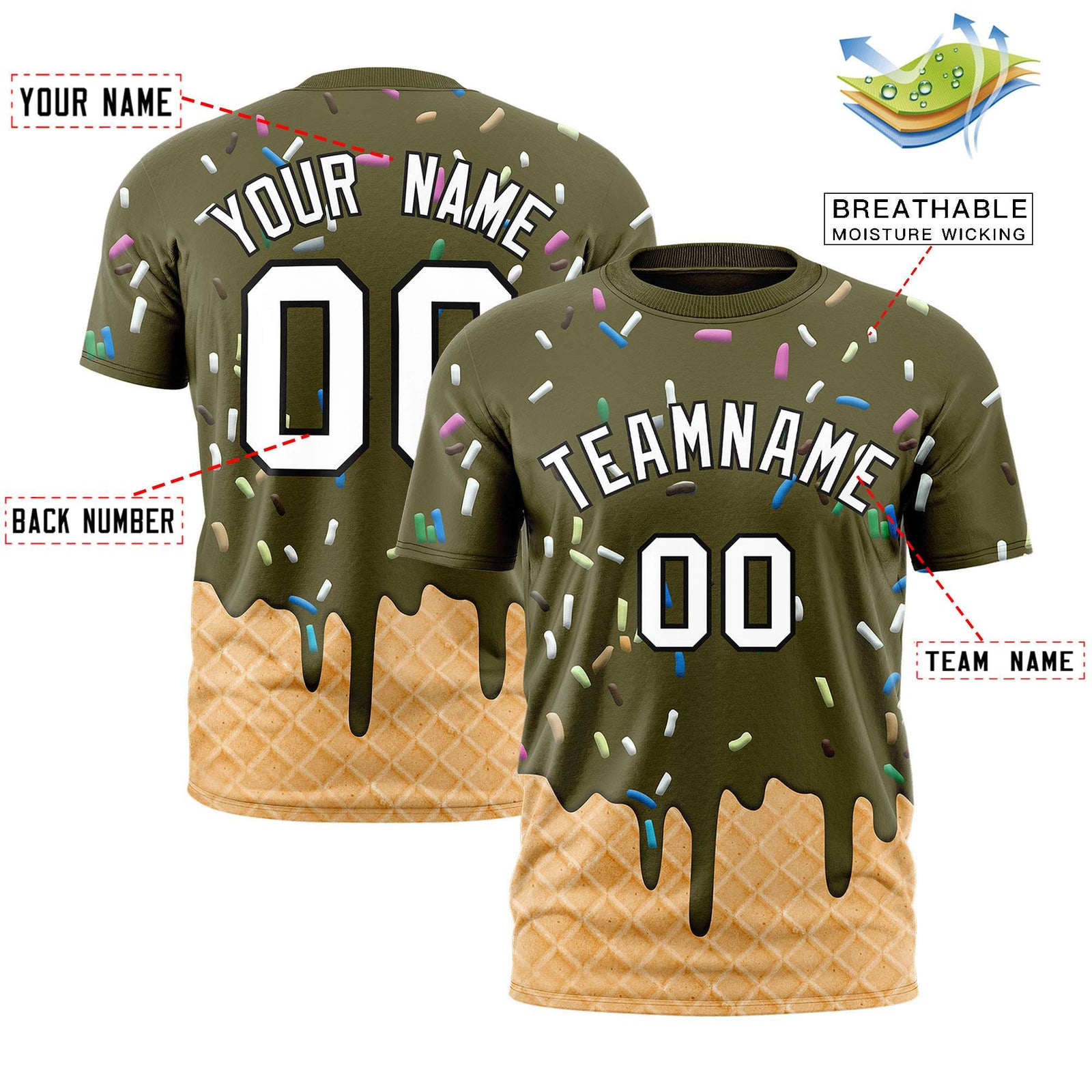 Custom Olive Ice Cream Cone Graffiti Pattern Fashion Authentic T-Shirt