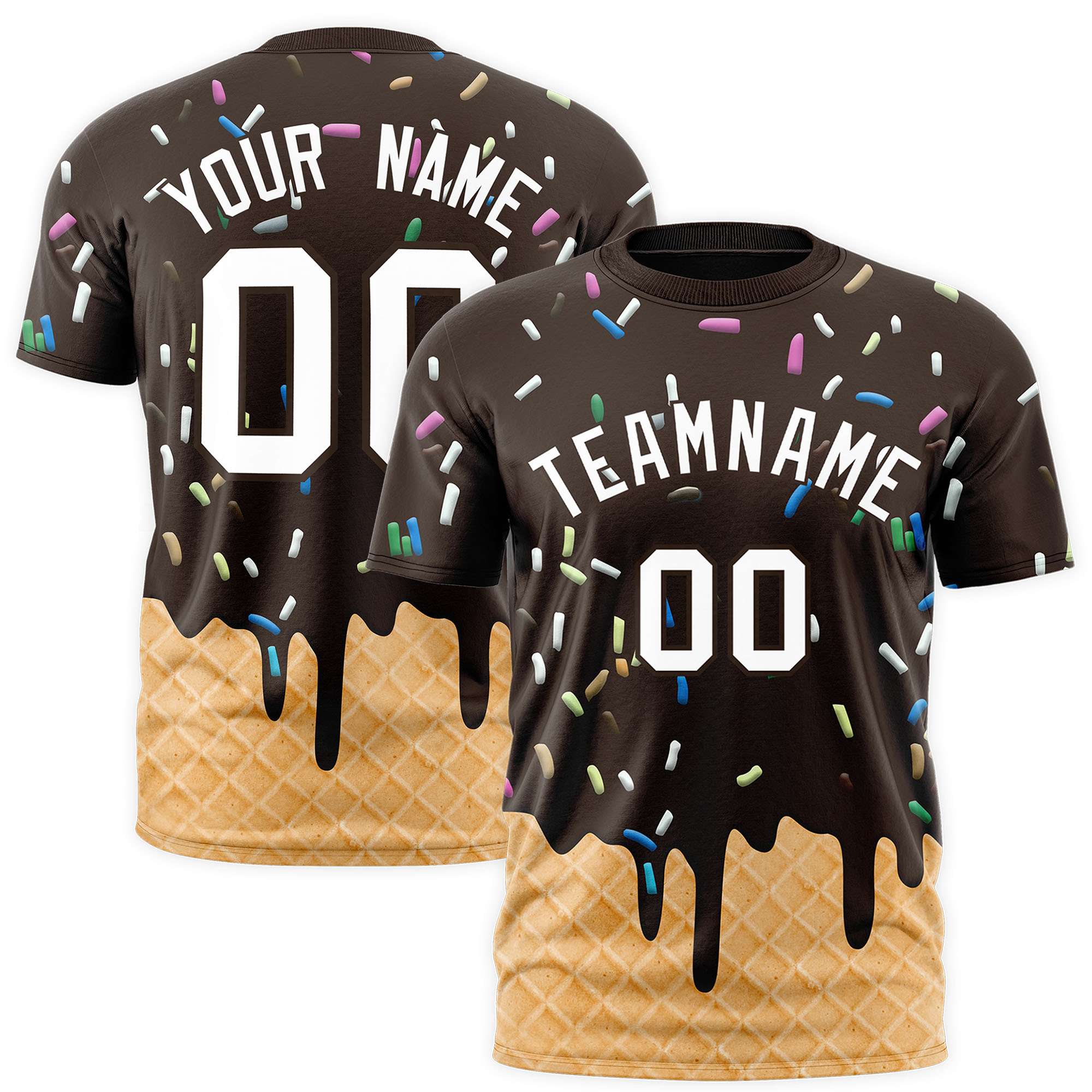 Custom Brown Ice Cream Cone Graffiti Pattern Fashion Authentic T-Shirt