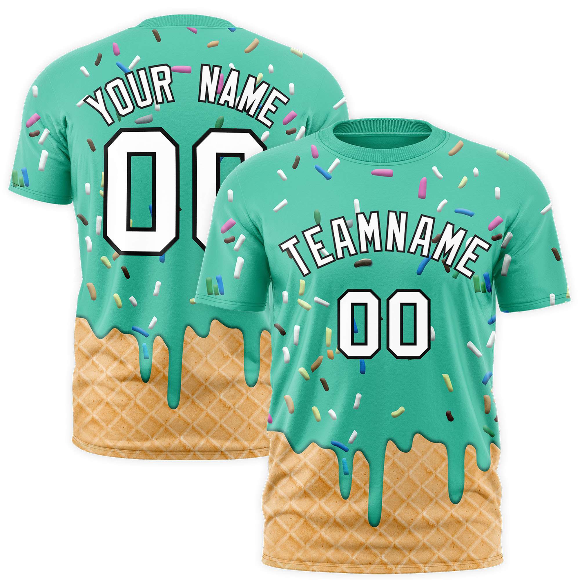 Custom Bright Green Ice Cream Cone Graffiti Pattern Fashion Authentic T-Shirt