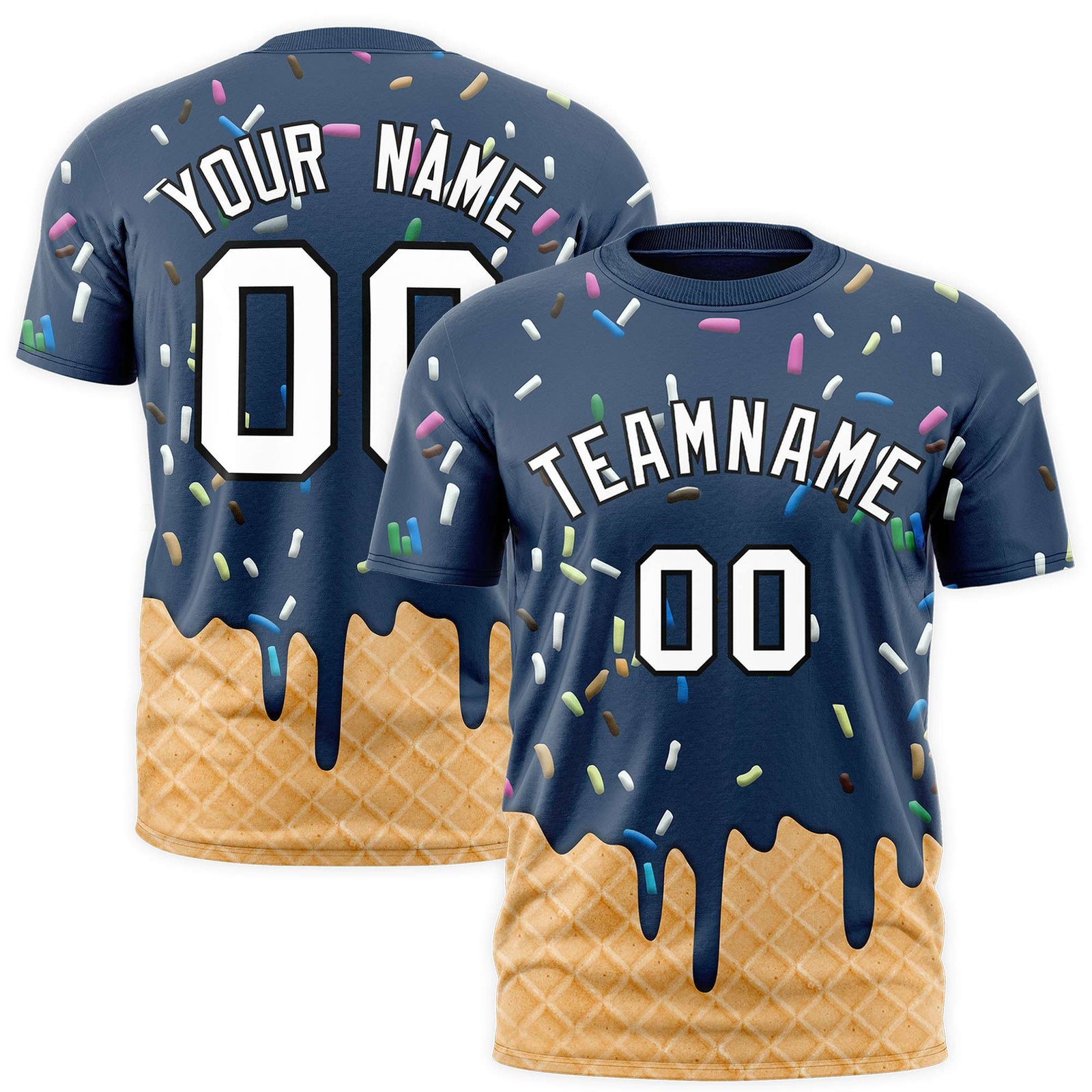 Custom Midnight Blue Ice Cream Cone Graffiti Pattern Fashion Authentic T-Shirt