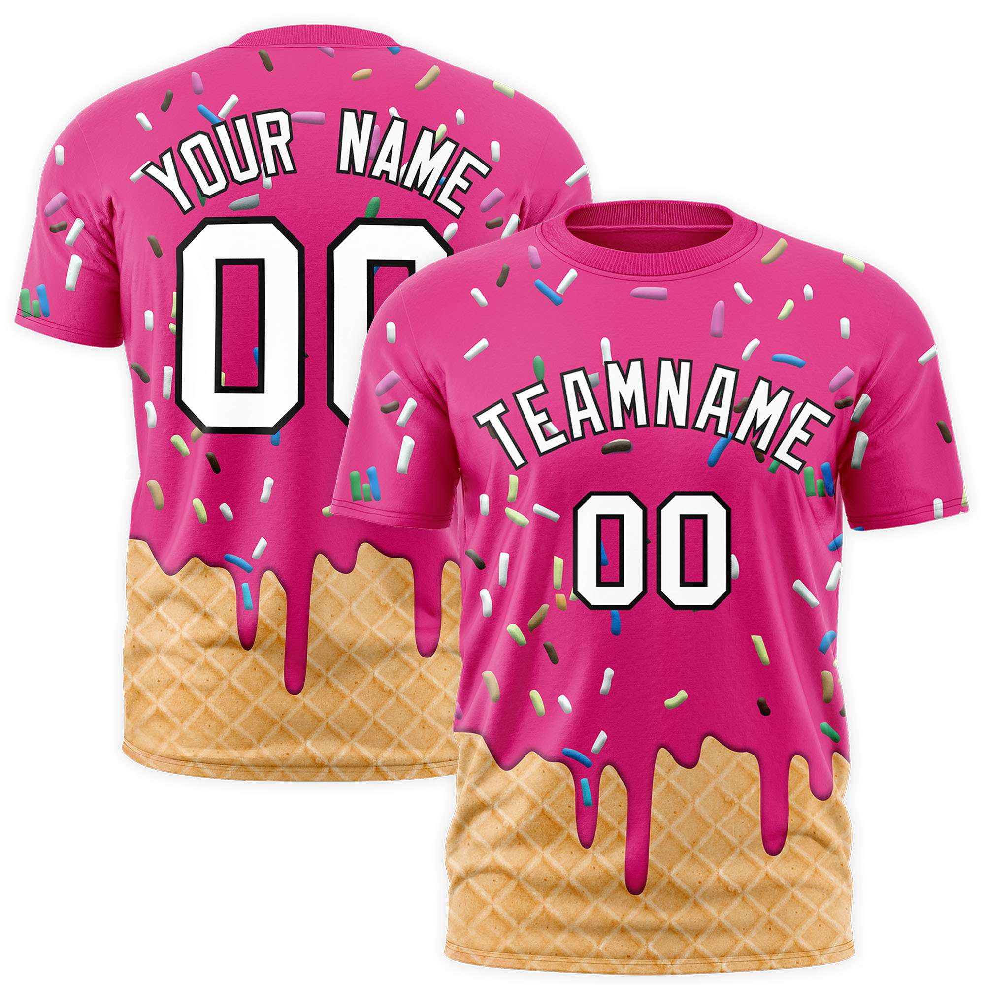 Custom Rose Red Ice Cream Cone Graffiti Pattern Fashion Authentic T-Shirt