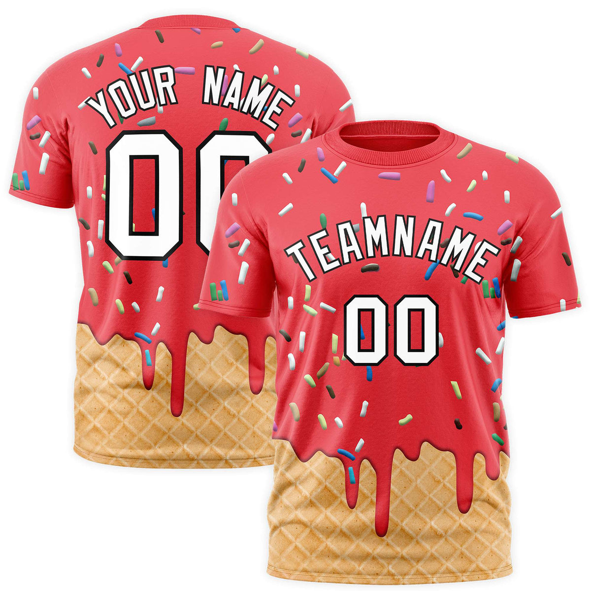 Custom Light Red Ice Cream Cone Graffiti Pattern Fashion Authentic T-Shirt