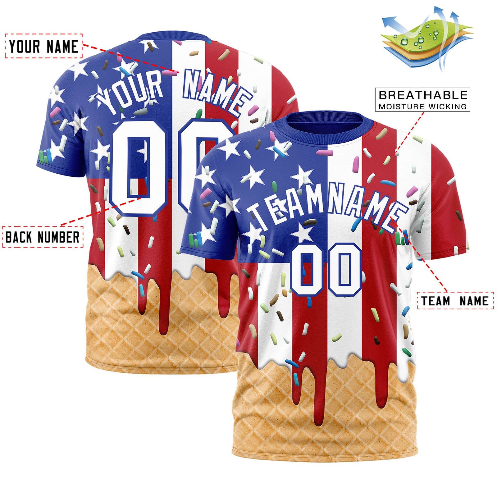 Custom American Flag Ice Cream Cone Graffiti Pattern Fashion Authentic T-Shirt