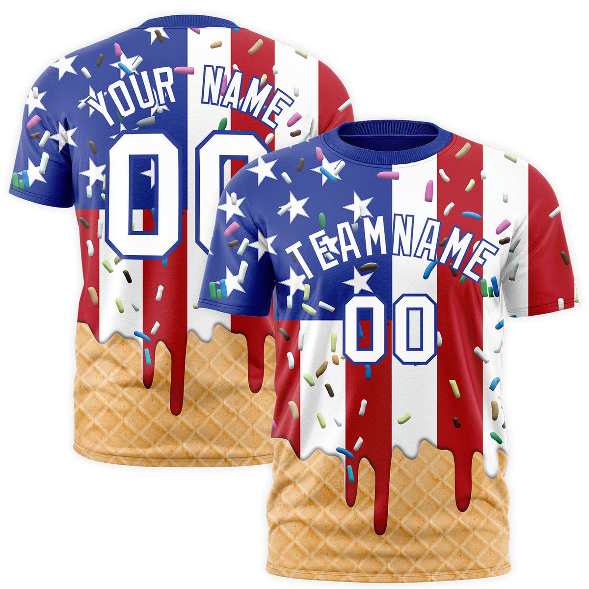 Custom American Flag Ice Cream Cone Graffiti Pattern Fashion Authentic T-Shirt