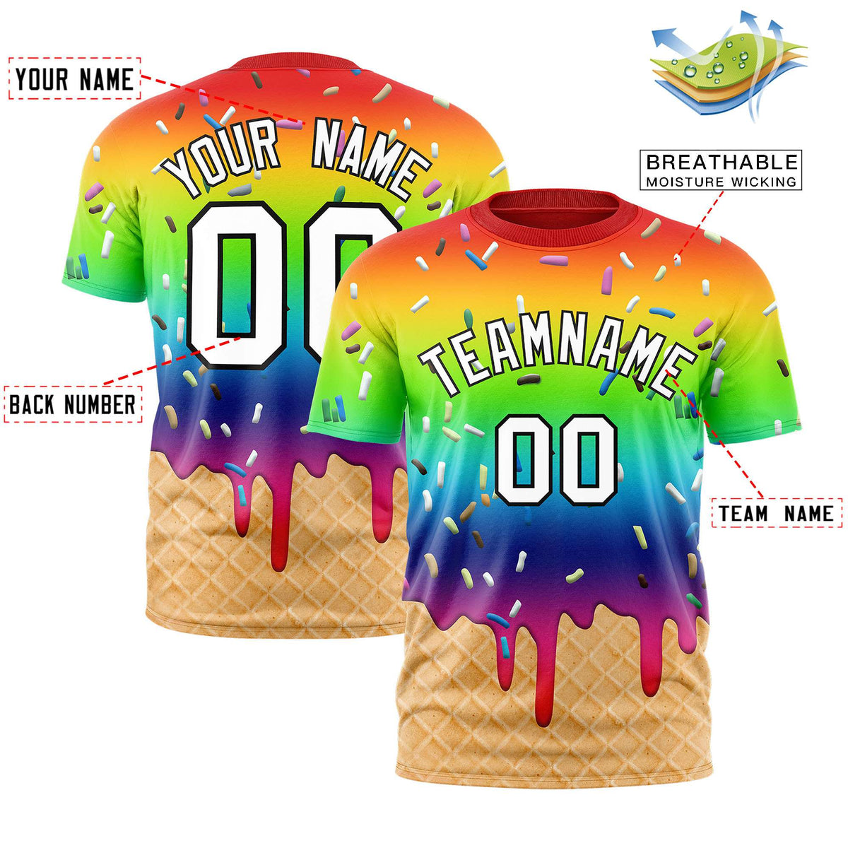 Custom Rainbow Ice Cream Cone Graffiti Pattern Fashion Authentic T-Shirt